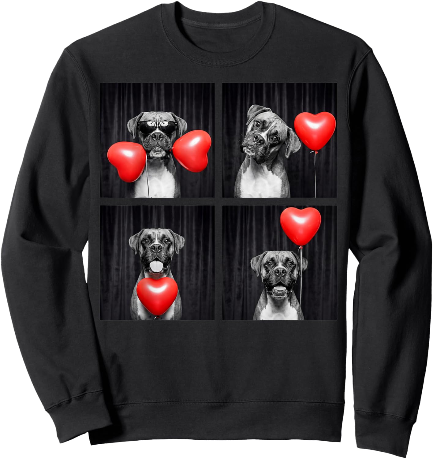 Funny Boxer Dog Lover Photobooth Design Valentines Sweatshirt - Sweatshirt | Black