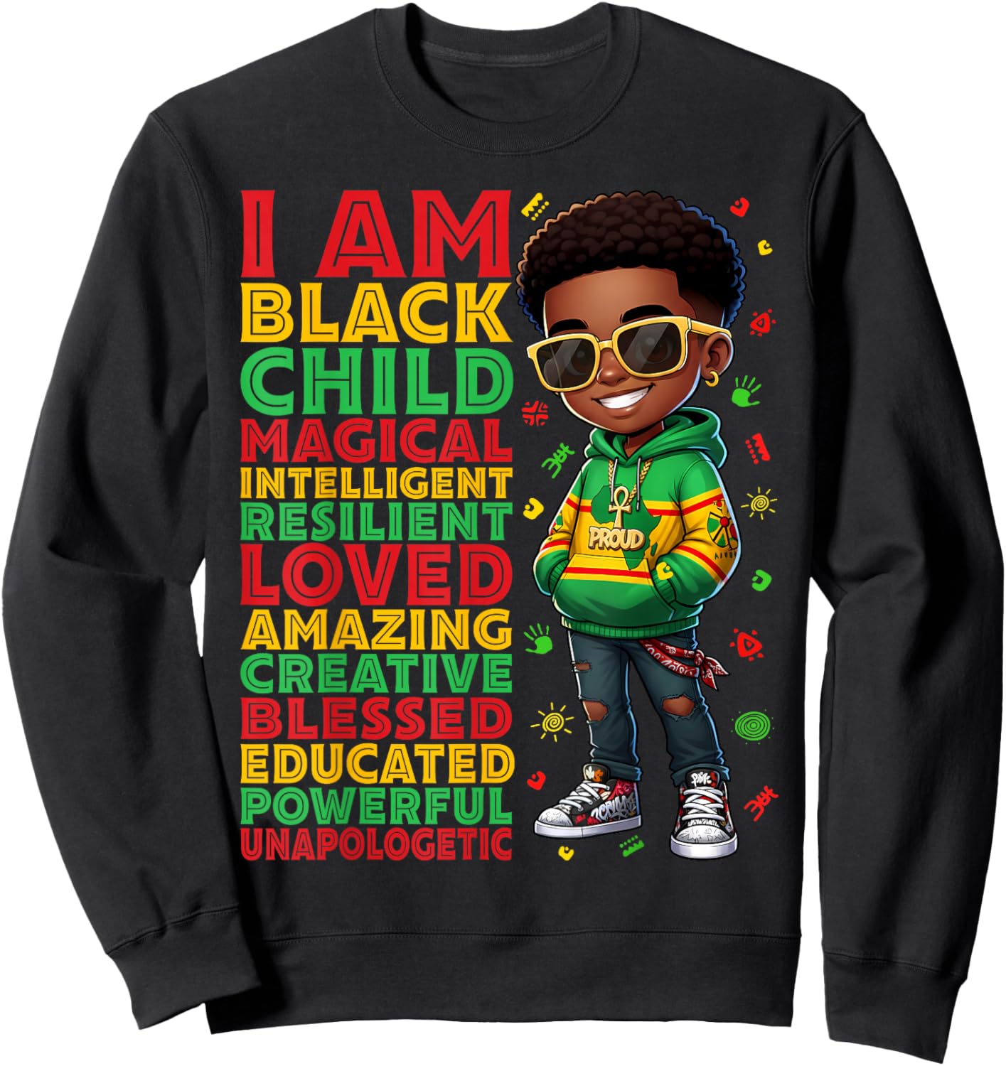 I Am Black Child History Month African American Kids Boys Sweatshirt - Sweatshirt | Black