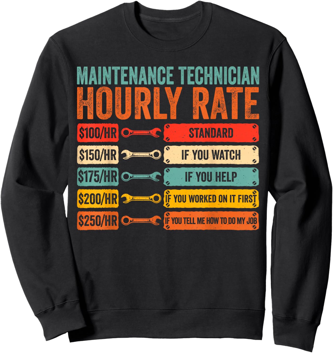 Maintenance Technician Hourly Rate Handyman Repair Worker Sweatshirt - Sweatshirt | Black