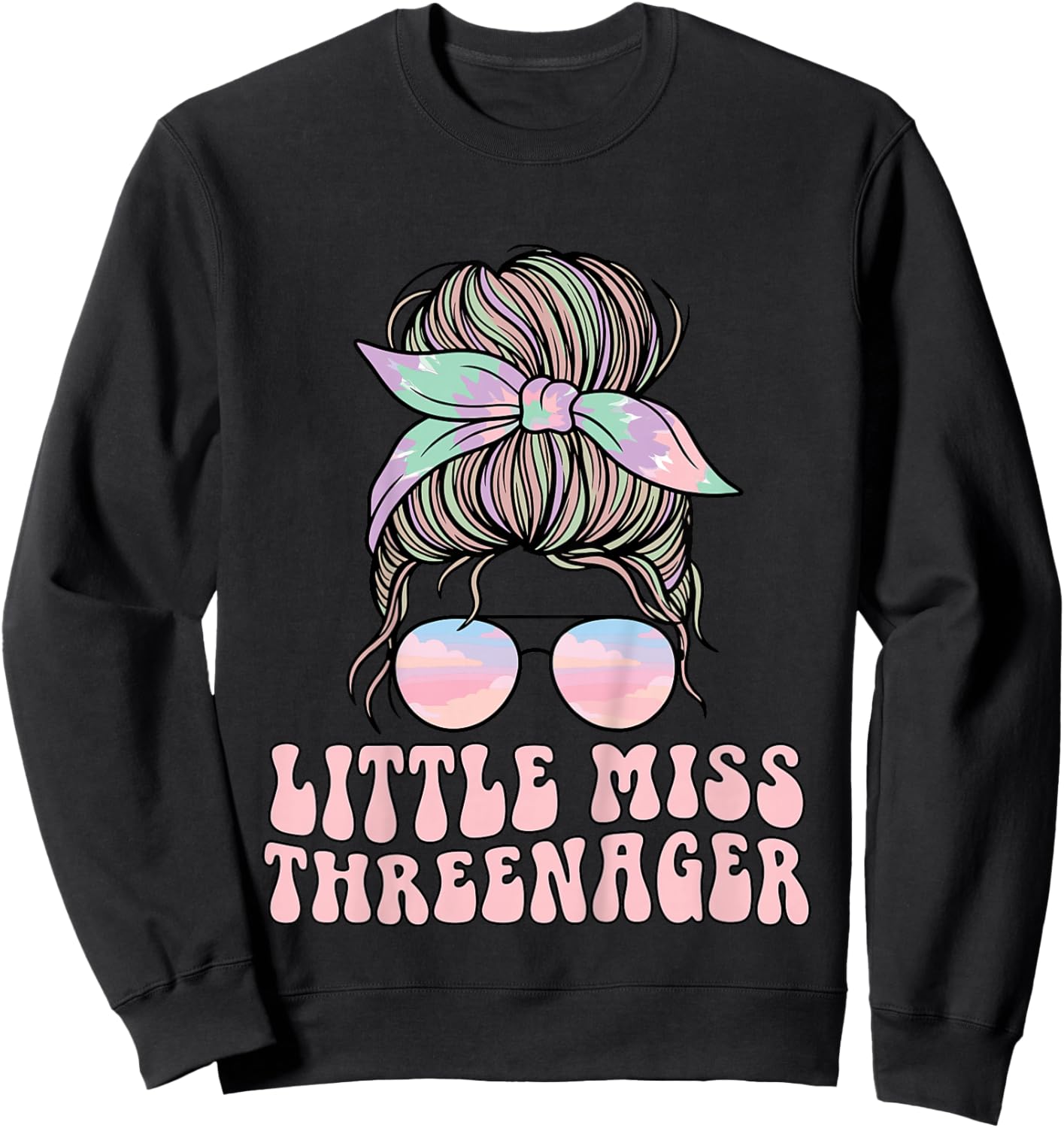 Messy Bun Miss Threenager 3rd Birthday 3 Years Girls Kids Sweatshirt - Sweatshirt | Black