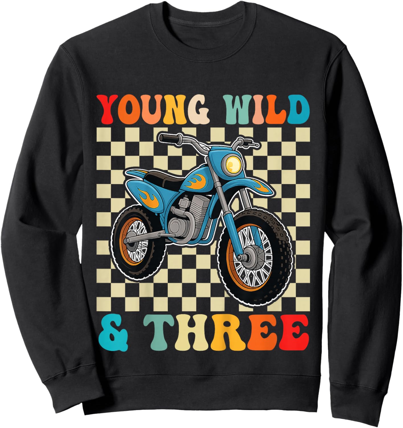 3rd Birthday Motocross Dirt Bike Young Wild and Three Sweatshirt - Sweatshirt | Black
