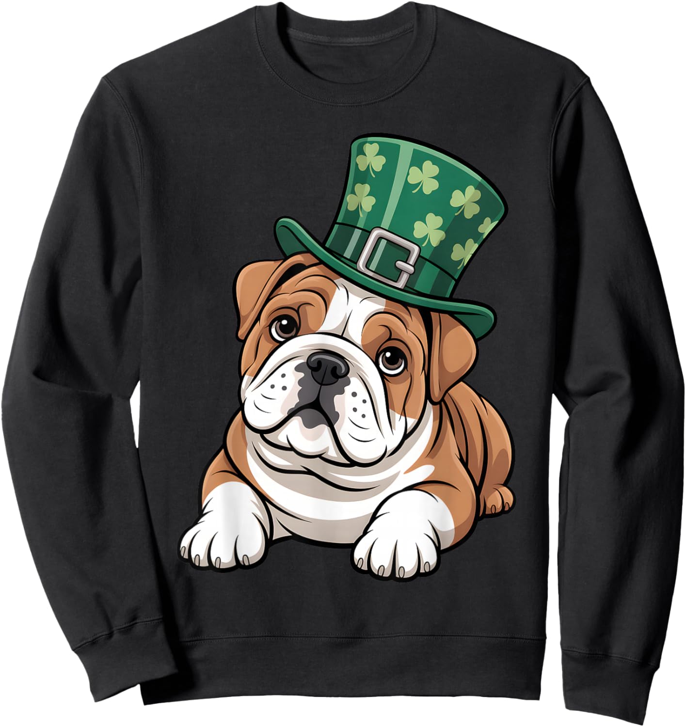 Funny English Bulldog Shamrock Women Men St Patricks Day Sweatshirt - Sweatshirt | Black