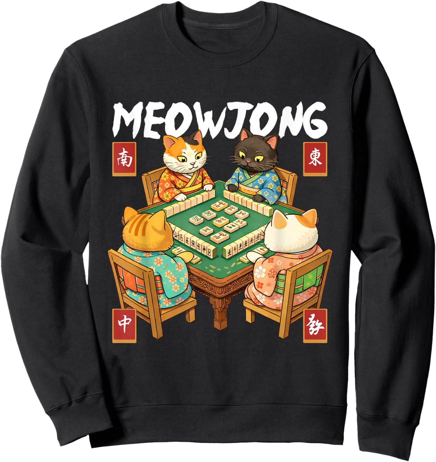 Meowjong - Mahjong Lover Mah Jong Player Casino Gambler Sweatshirt - Sweatshirt | Black
