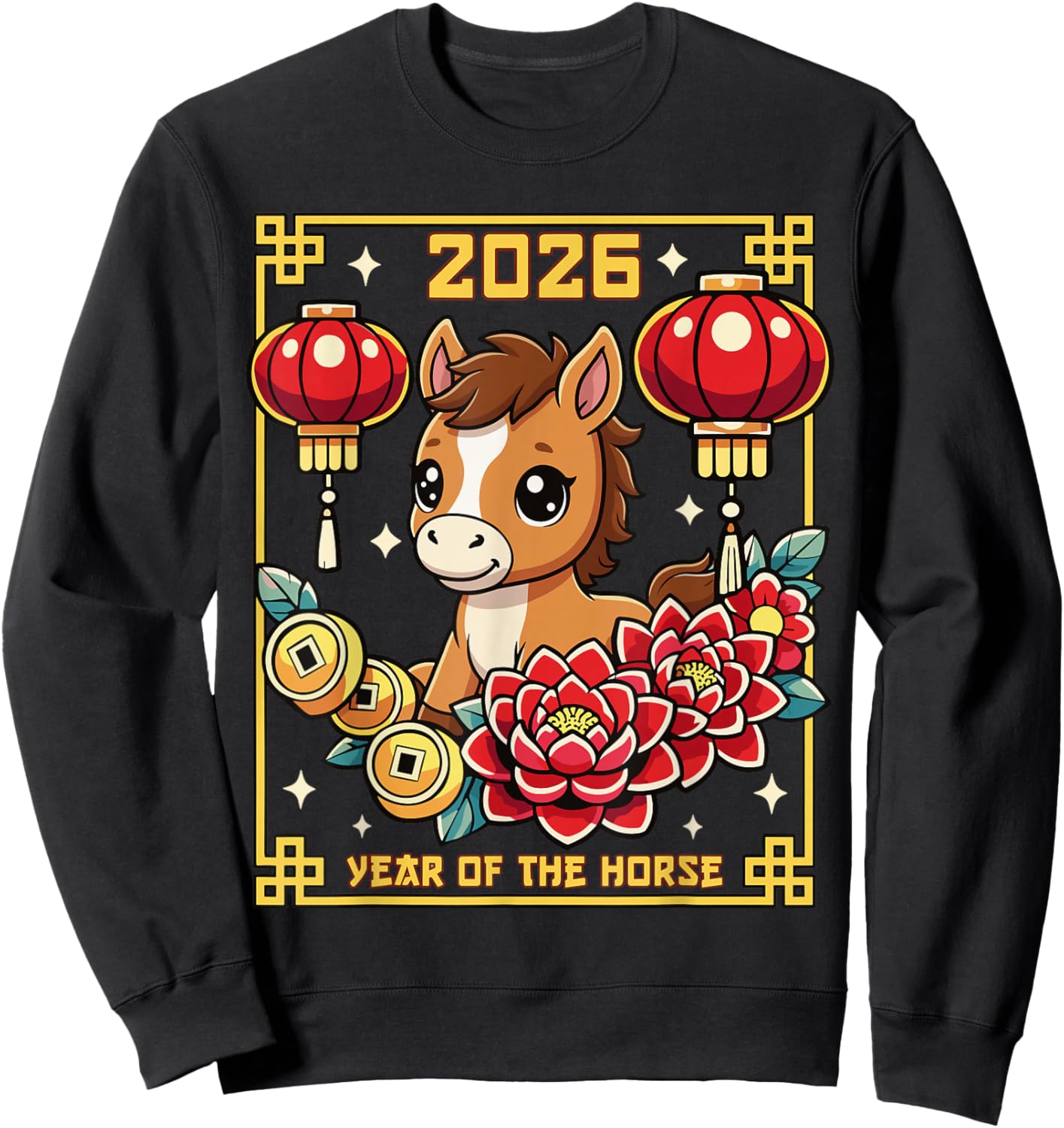 Year of The Horse 2026 Chinese New Year Brown Pony Zodiac Sweatshirt - Sweatshirt | Black