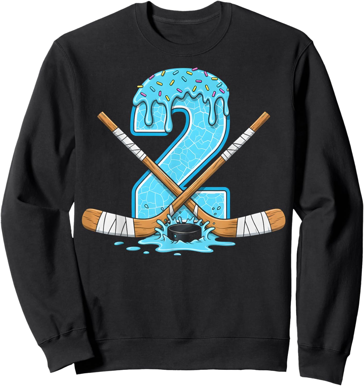 2 Year Old Hockey Ice Cream Drip Youth 2th Birthday Boys Sweatshirt - Sweatshirt | Black