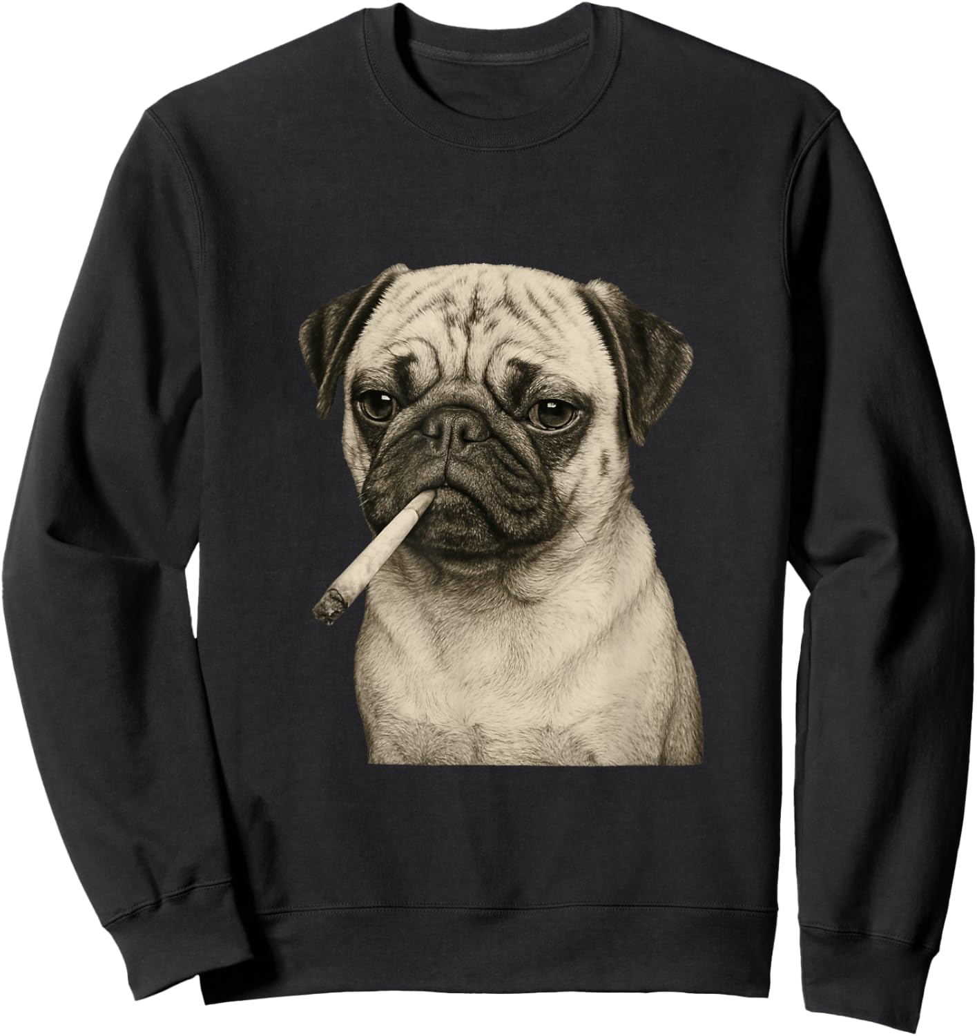 Funny Smoking Pug Dog Cigarette Gen Z Meme Graphic Sweatshirt - Sweatshirt | Black