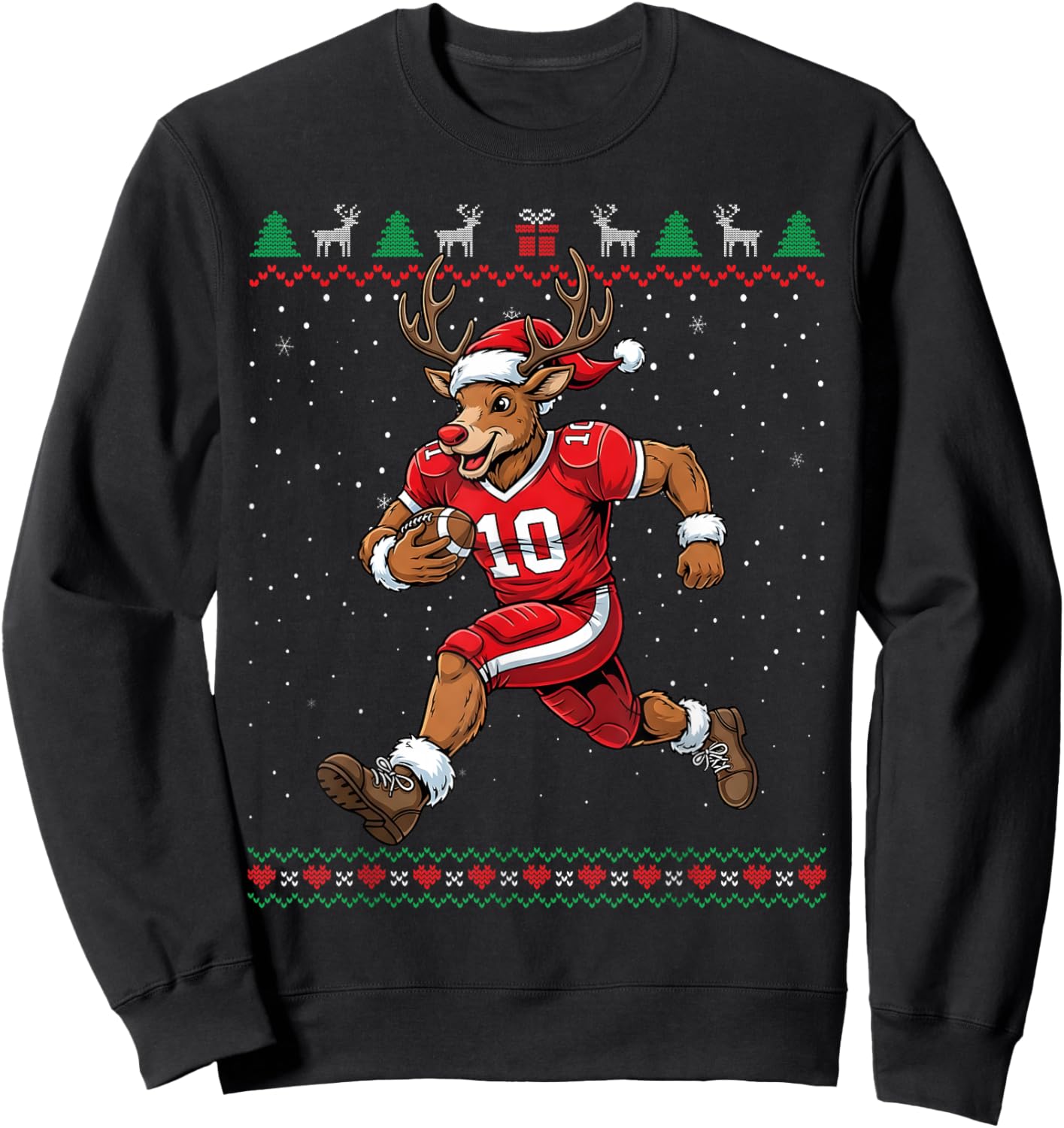 Reindeer Football Christmas Funny Ugly Sweater Sweatshirt - Sweatshirt | Black