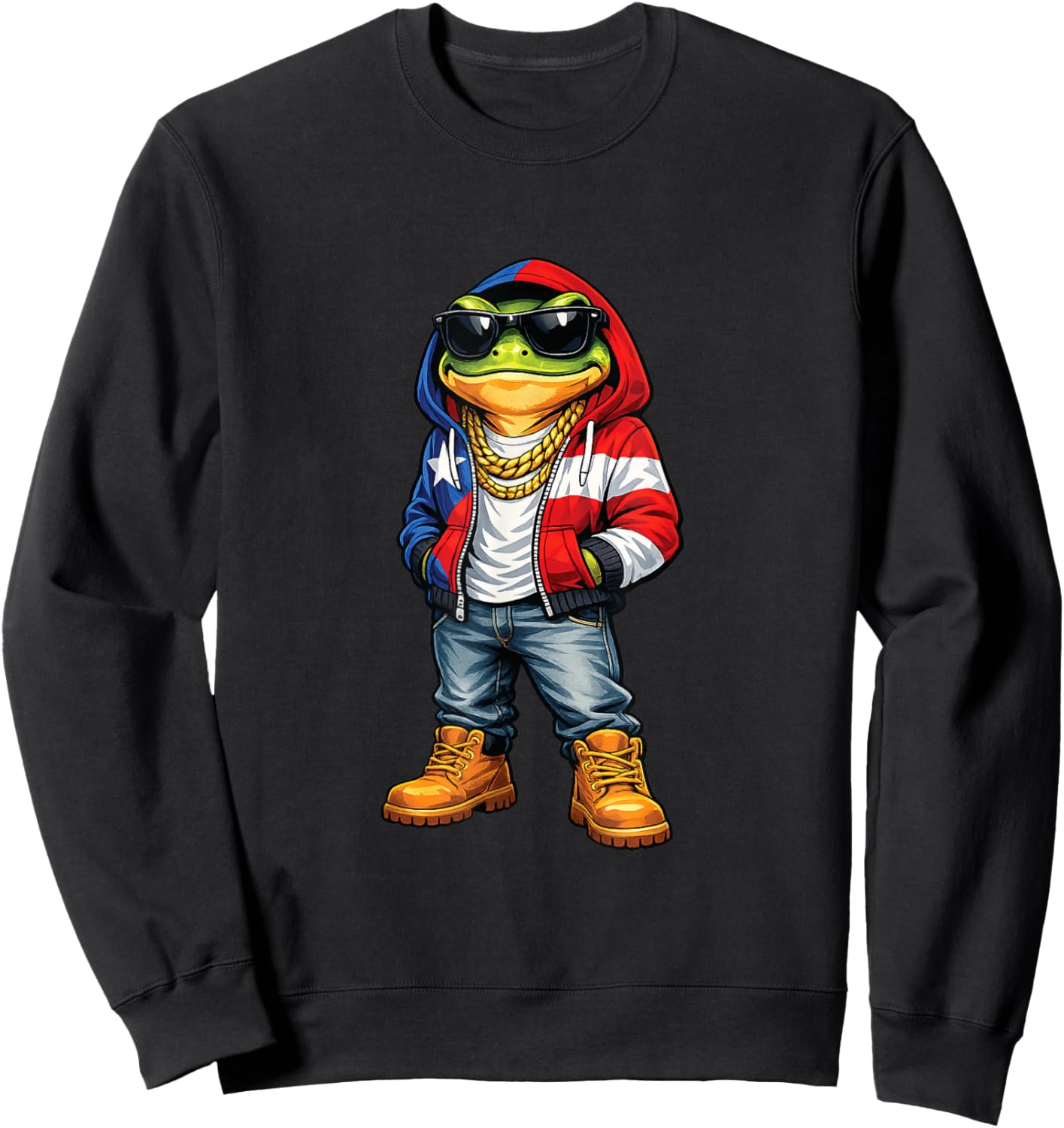 Cool Coqui Frog Puerto Rican Flag Funny Outfit Vibes Boricu Sweatshirt - Sweatshirt | Black