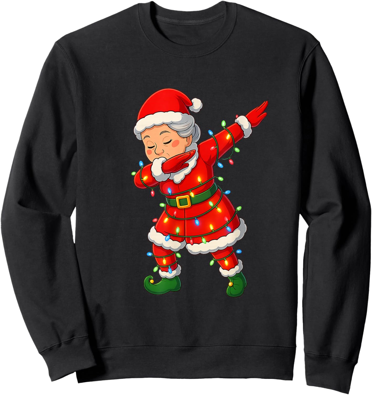 Christmas Dabbing Mrs Santa Claus Girl Lights Funny Xmas Dab Sweatshirt - Sweatshirt | Black
