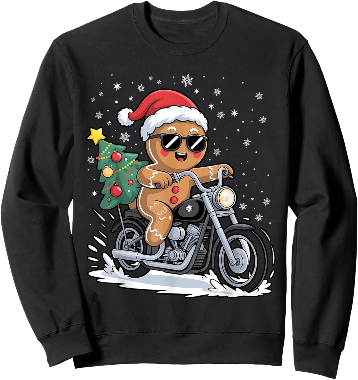 Gingerbread Motorcycle Christmas Tree Fun Biker Holiday Sweatshirt - Sweatshirt | Black