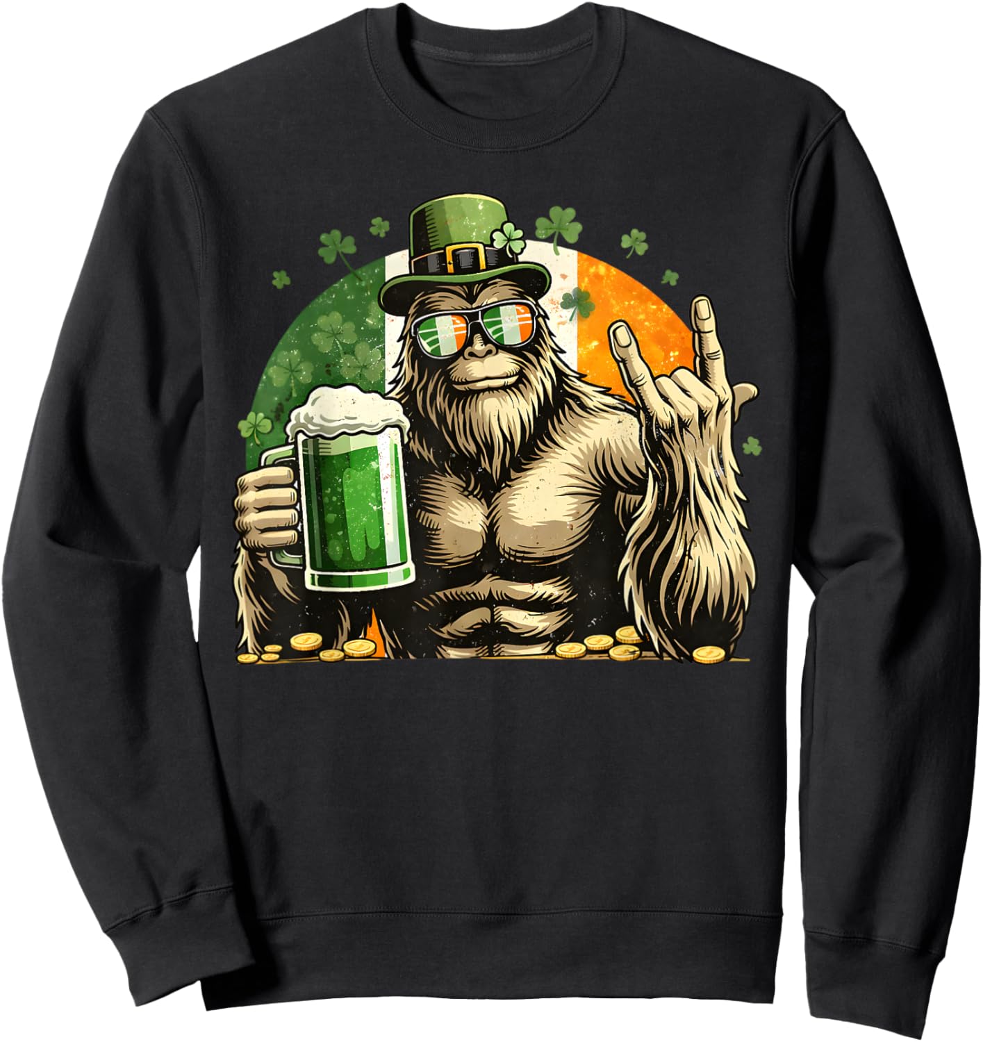 St Patricks Day Bigfoot Lucky Sasquatch Shamrock Irish Men Sweatshirt - Sweatshirt | Black