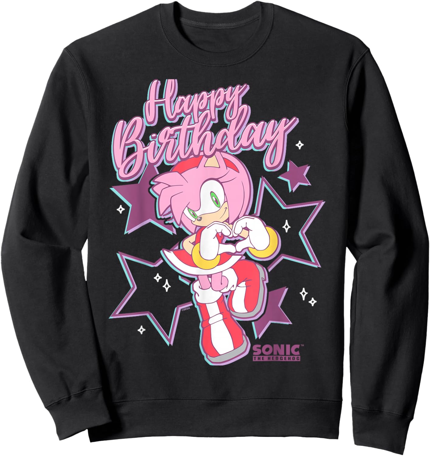 Sonic The Hedgehog Happy Birthday Amy Rose Hearts & Stars Sweatshirt - Sweatshirt | Black