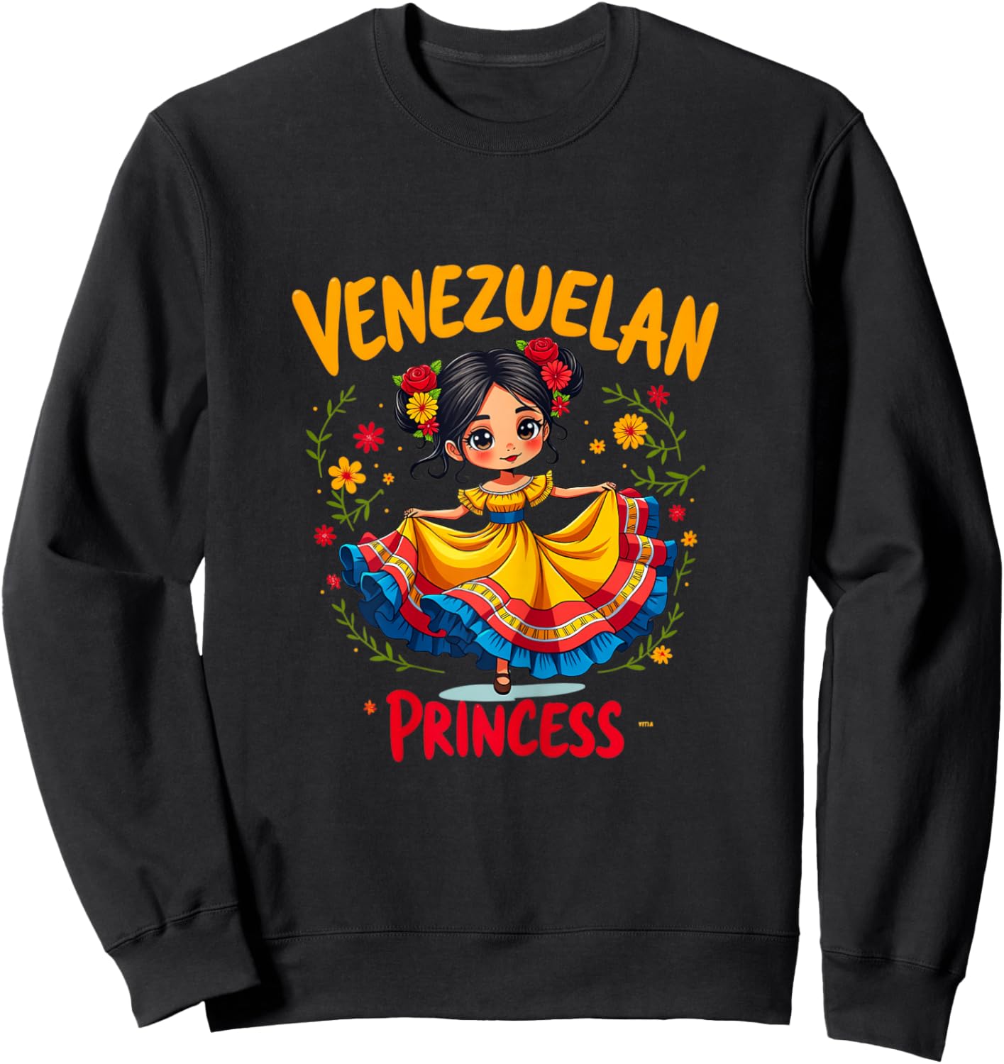 Venezuelan Princess Cute Folk Dress Venezuela Girl Sweatshirt - Sweatshirt | Black