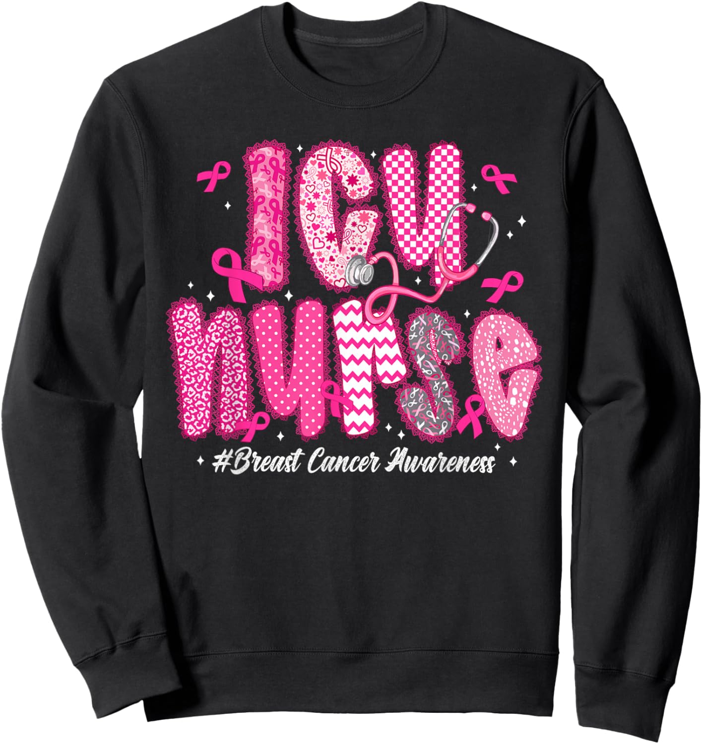 in October We Wear Pink ICU Nurse Breast Cancer Awareness Sweatshirt - Sweatshirt | Black