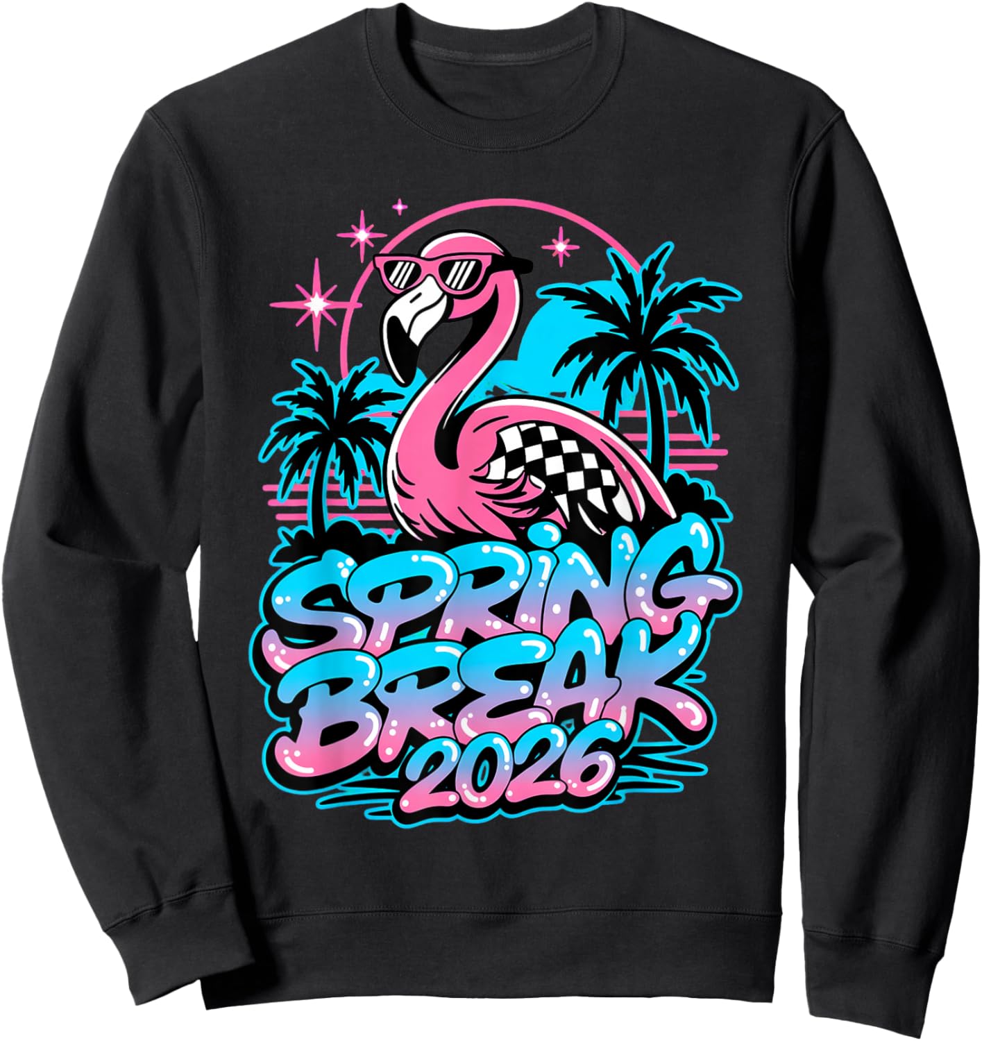 Spring Break 2026 Flamingo Retro Tropical Party Vacation Sweatshirt - Sweatshirt | Black