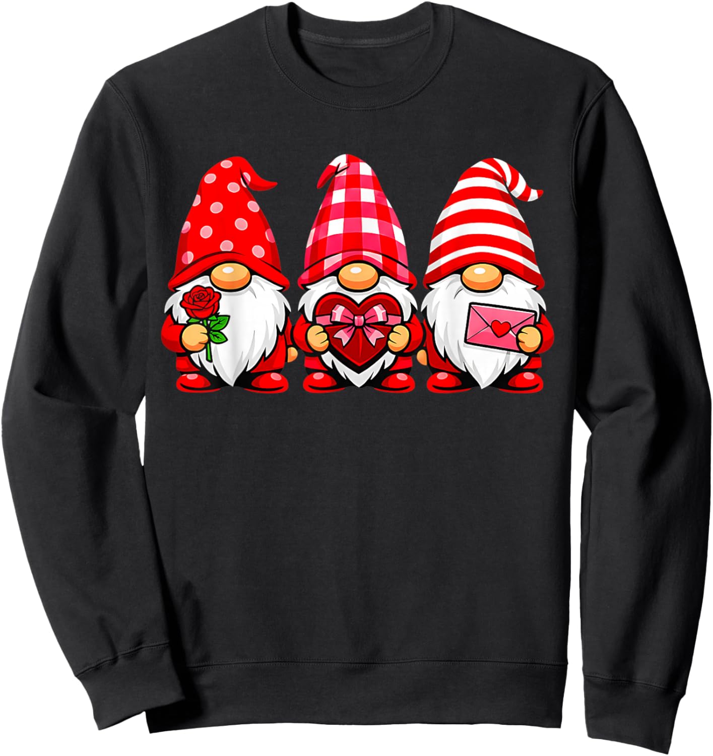 Gnomes Love Valentine's Day Buffalo Leopard Heart Women Men Sweatshirt - Sweatshirt | Black