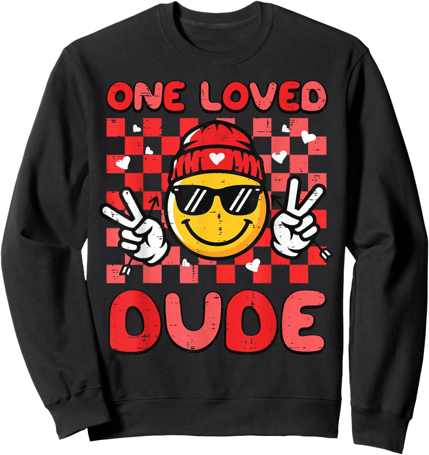 Valentines Day One Loved Dude Retro Boys Kids Men Sweatshirt - Sweatshirt | Black