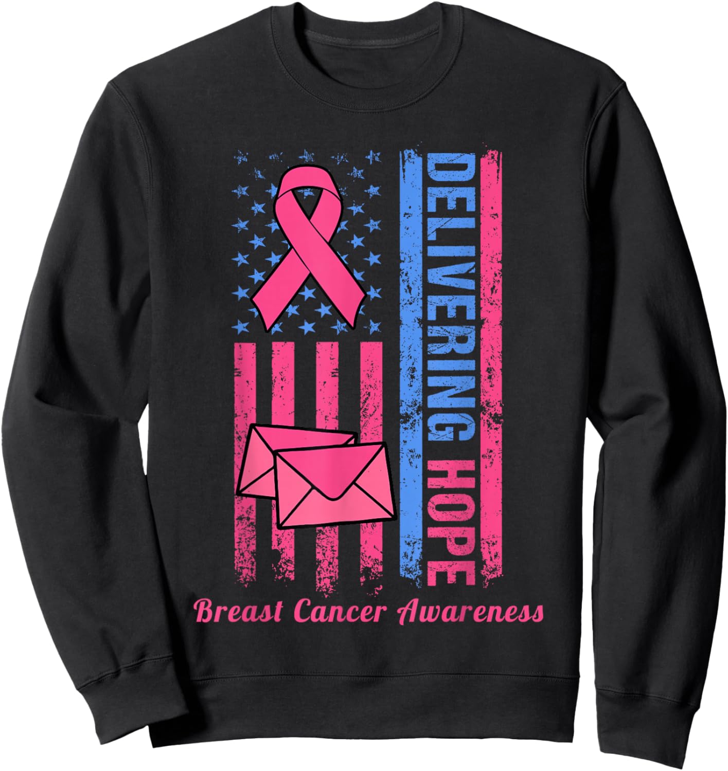 Postal Worker Clerk Breast Cancer Awareness Pink Ribbon Sweatshirt - Sweatshirt | Black