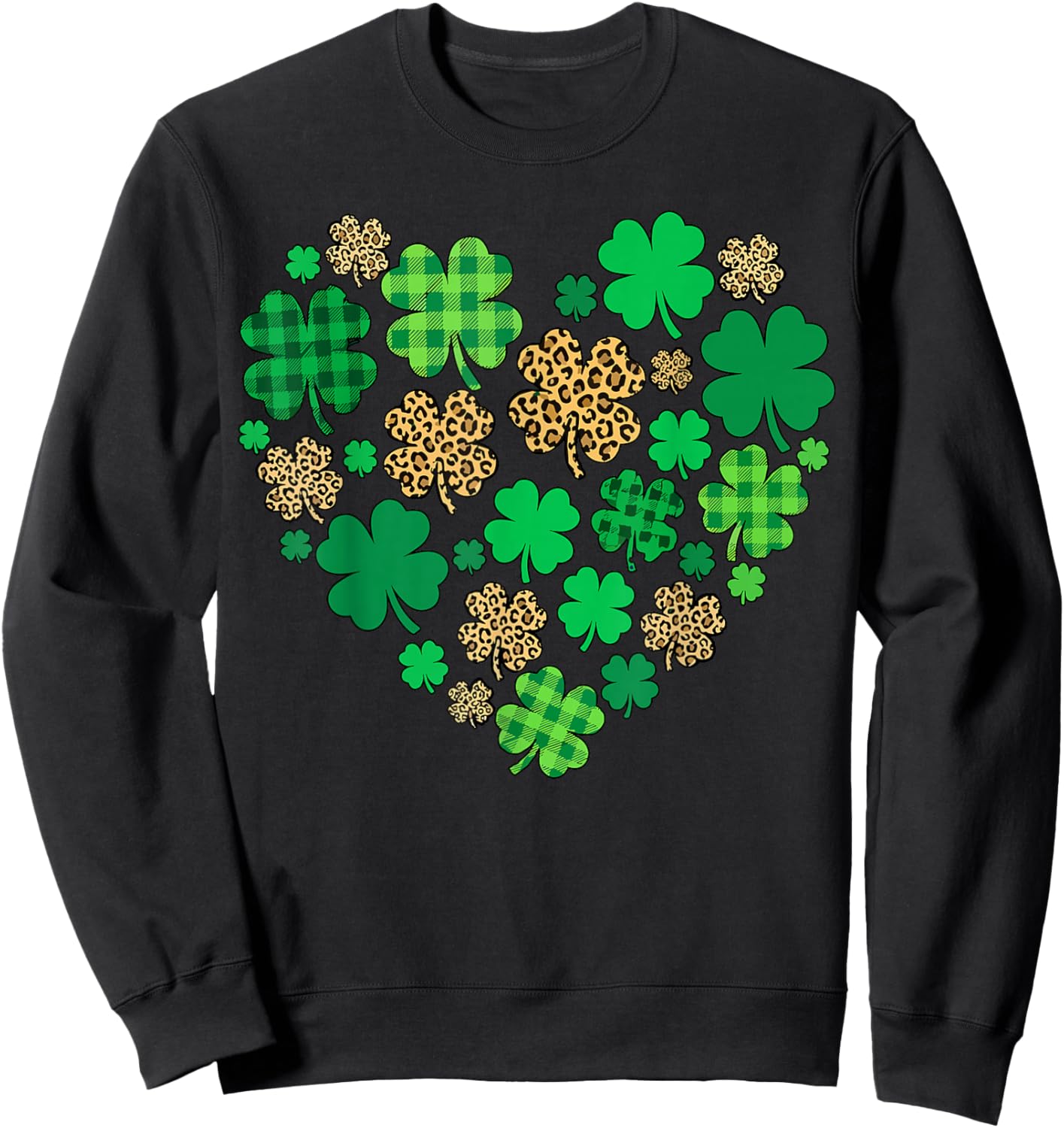 Shamrock Heart St Patricks Day Leopard Sweatshirt - Sweatshirt | Black