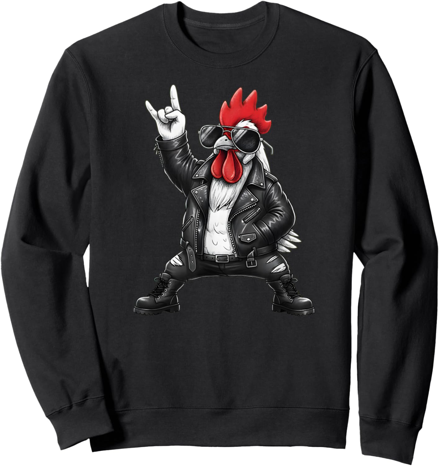 Cool Rock and Roll Rooster in Leather Jacket Art Sweatshirt - Sweatshirt | Black