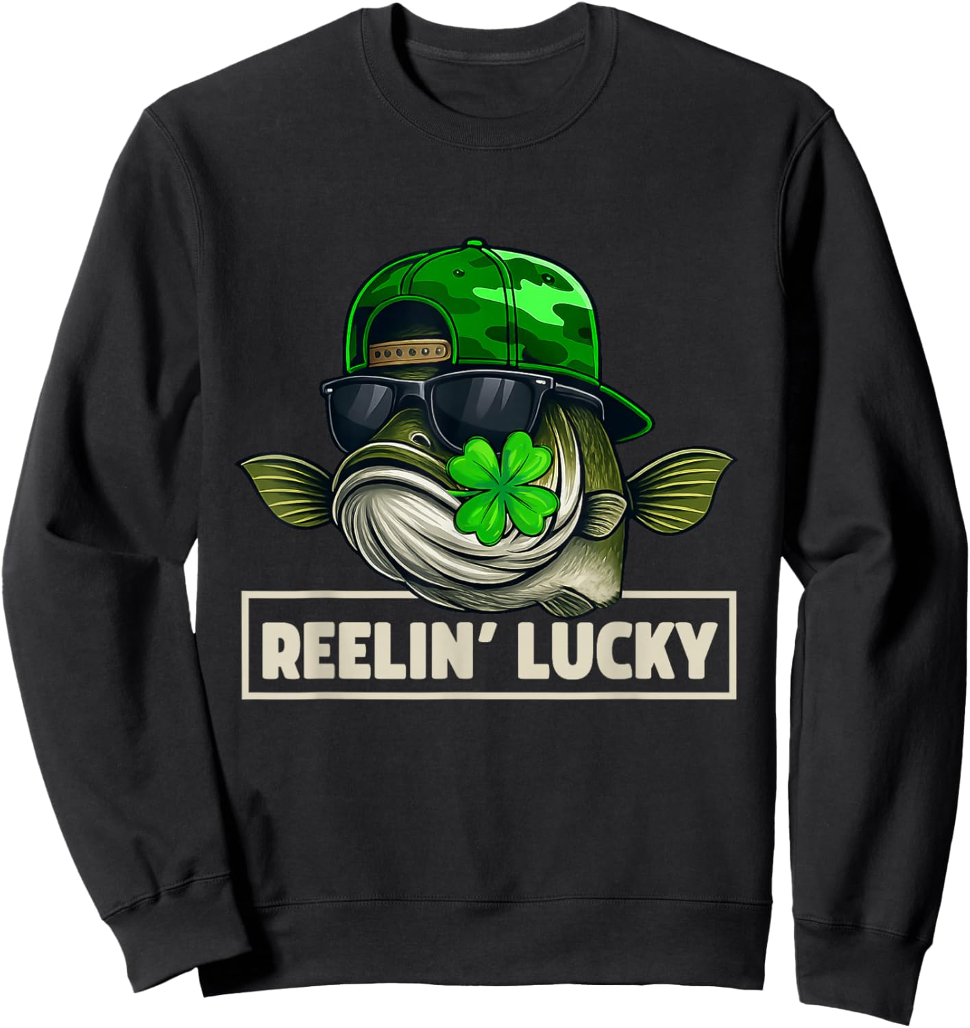 Reelin' Lucky Funny Fishing St Patrick's Day Sweatshirt - Sweatshirt | Black