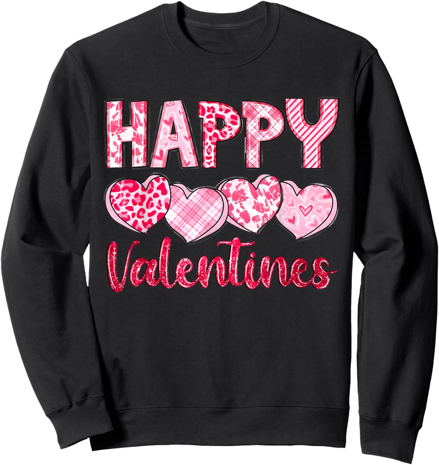 Happy Valentine Day Heart Love Women Couples Sweatshirt - Sweatshirt | Black