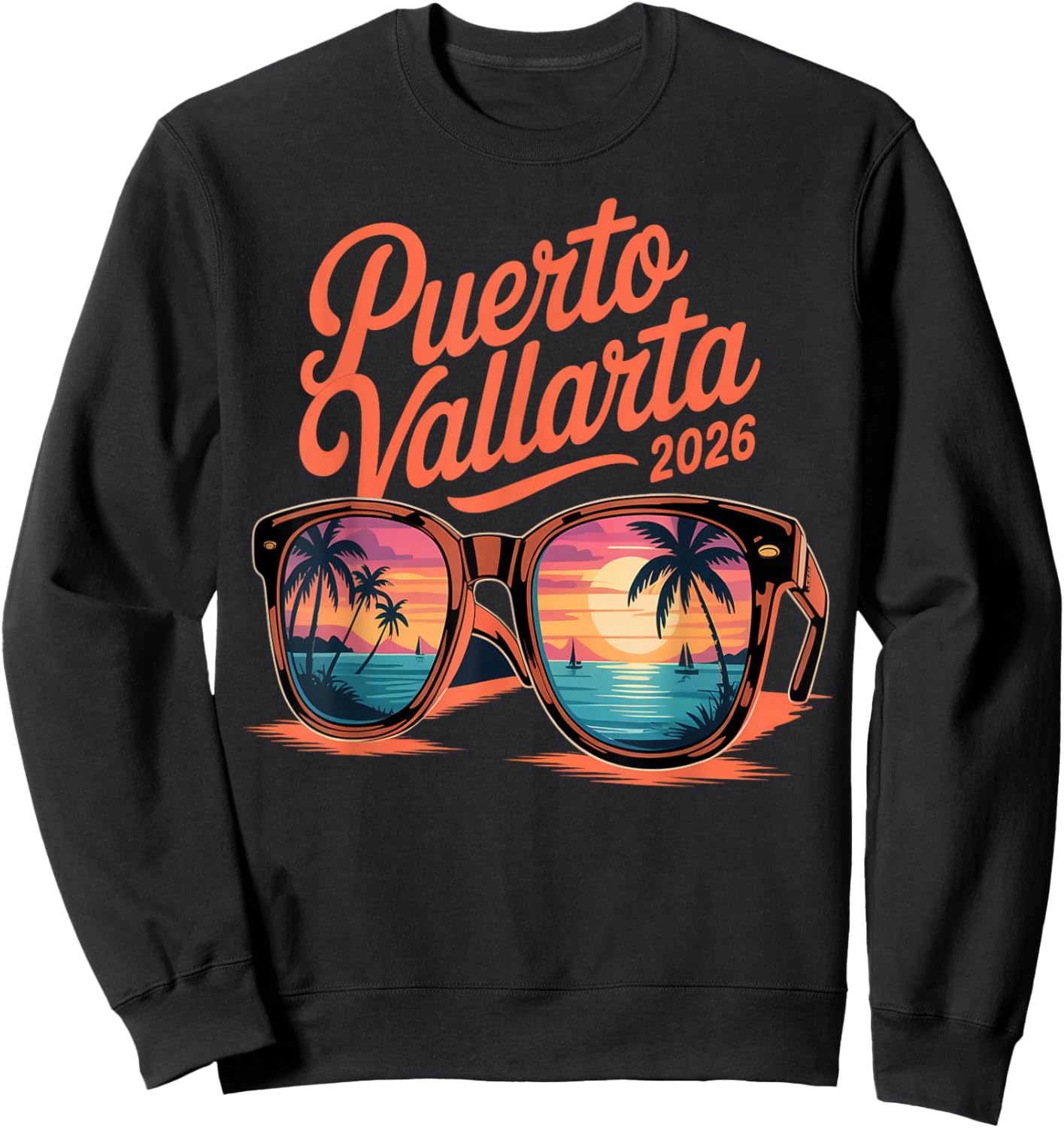 Puerto Vallarta 2026 Beach Vacation Mexico Crew Souvenirs Sweatshirt - Sweatshirt | Black