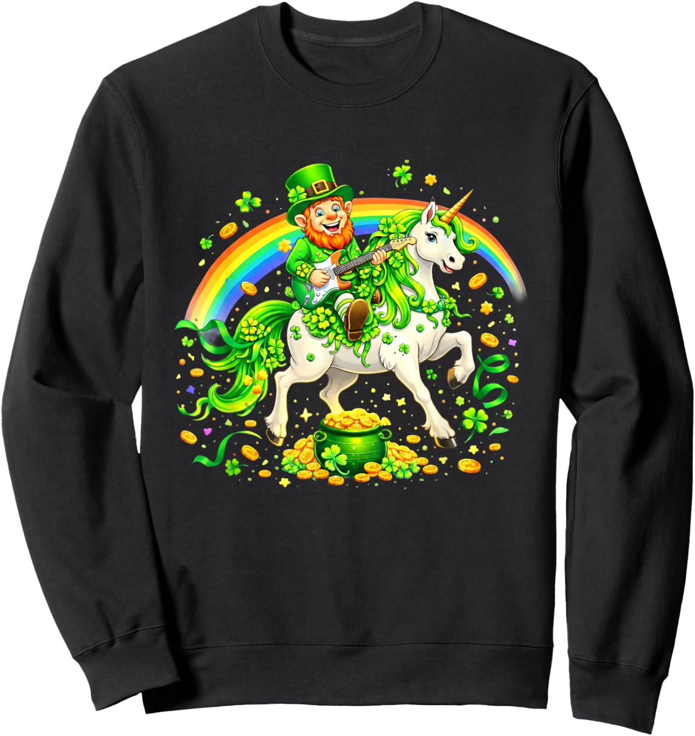 St Patrick’s Day Unicorn Rainbow Shamrock Sweatshirt - Sweatshirt | Black
