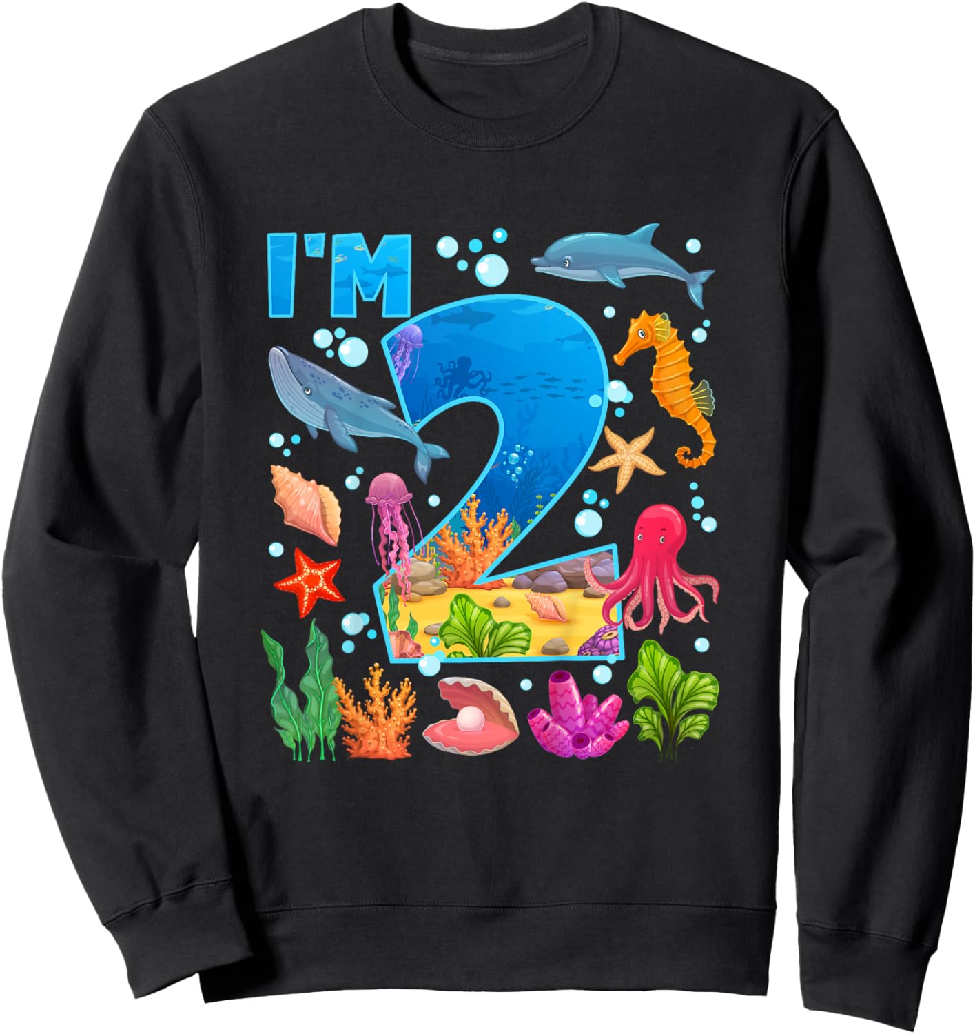 2nd Ocean Birthday Party Two Year Old Sea Animals Sweatshirt - Sweatshirt | Black