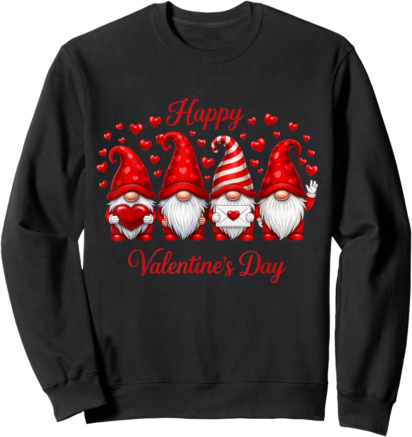 Happy Valentine's Day Gnome with Heart Cute Gnome Valentine Sweatshirt - Sweatshirt | Black