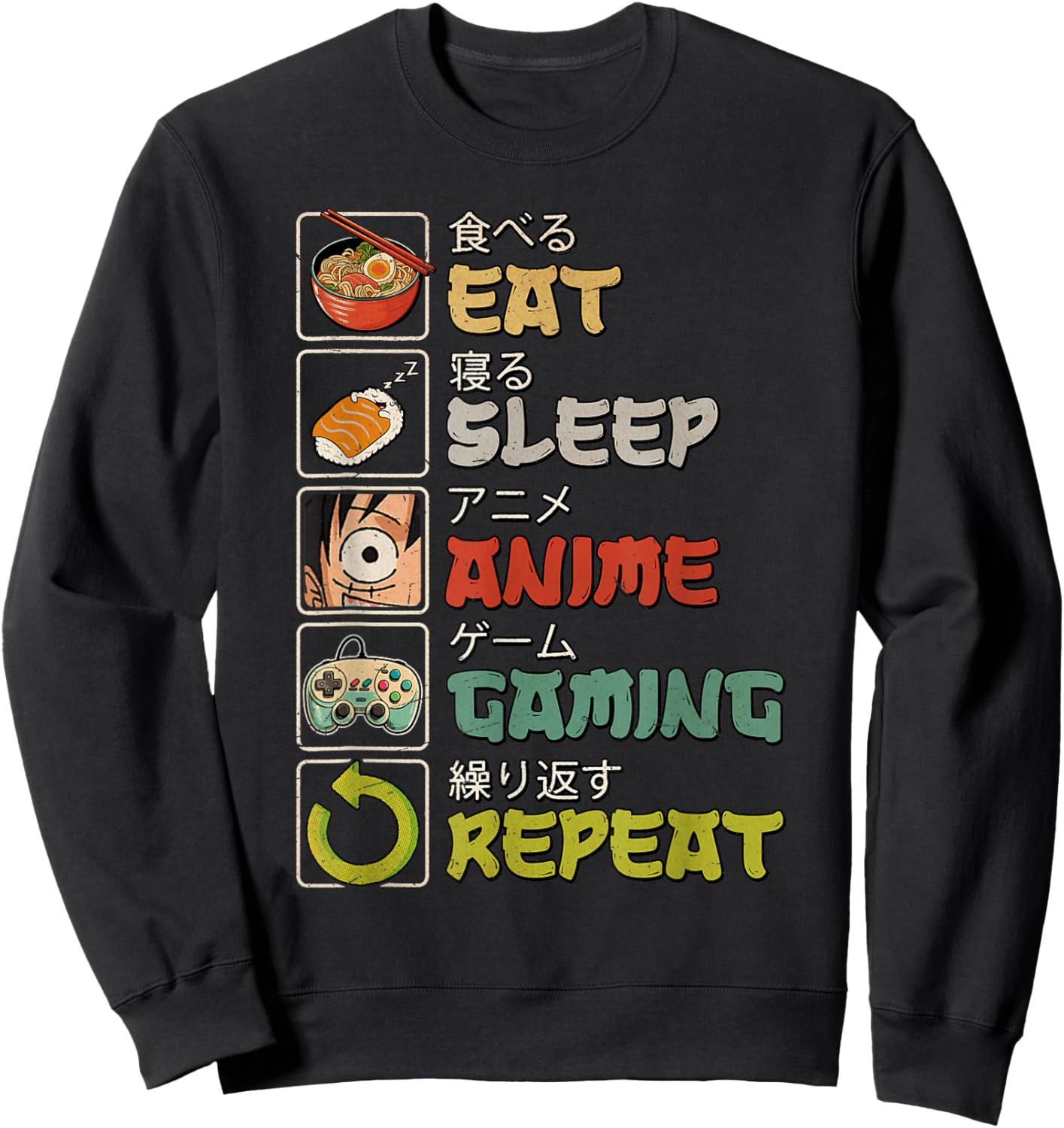 Eat Sleep Anime Gaming Repeat Gamer Men Teen Boy Gifts Anime Sweatshirt - Sweatshirt | Black