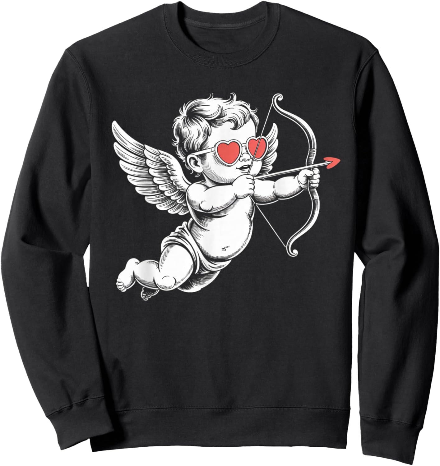 Valentines Day Cupid Angel with Heart Sunglasses Sweatshirt - Sweatshirt | Black