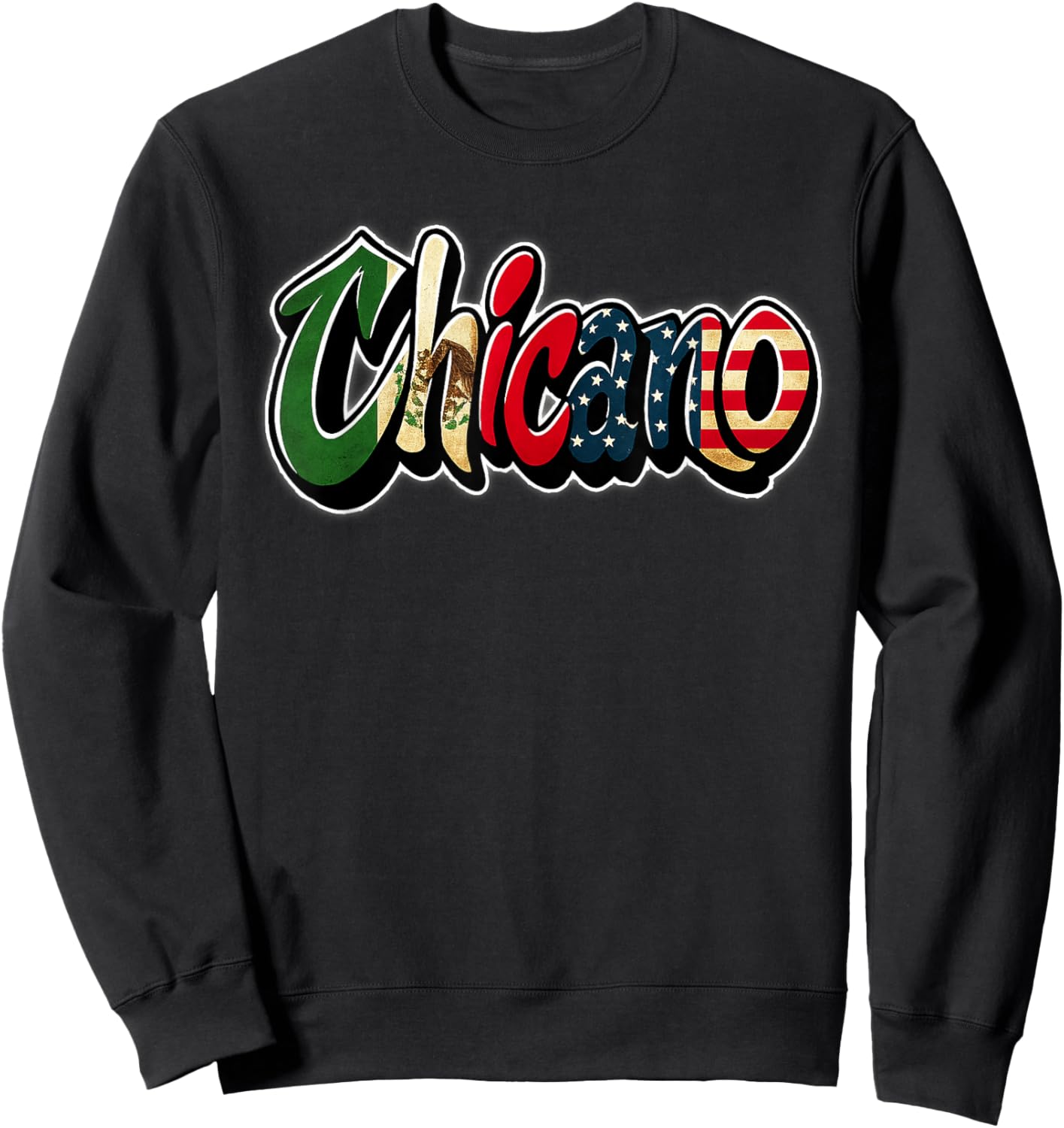 Chicano Mexican American Flag Graffiti Style Sweatshirt - Sweatshirt | Black