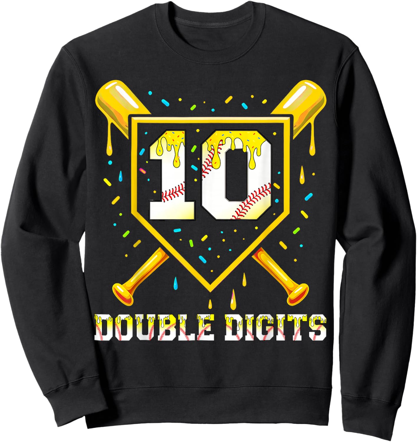 Baseball Drip 10th Birthday Boy Double Digits Ice Cream Drip Sweatshirt - Sweatshirt | Black