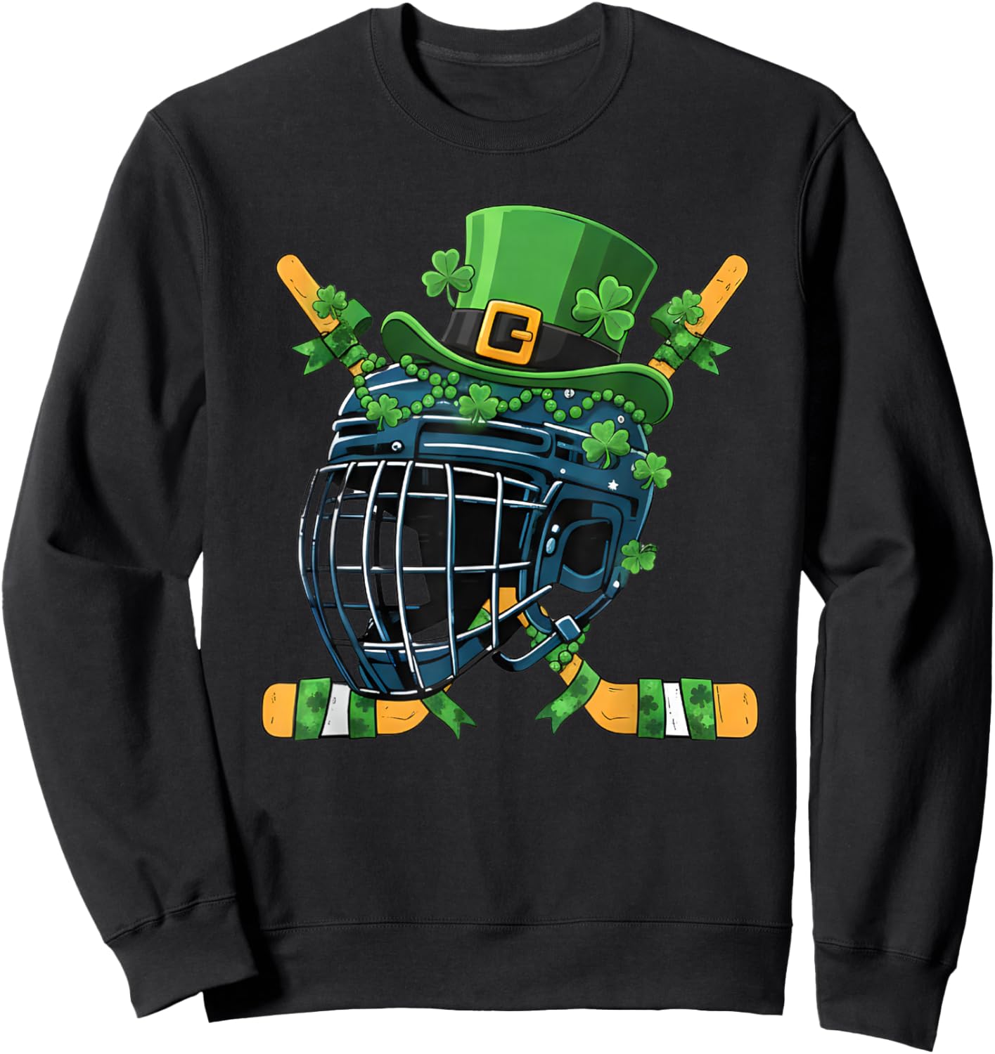 St Patricks Day Ice Hockey Helmet Saint Paddys Boys Men Sweatshirt - Sweatshirt | Black