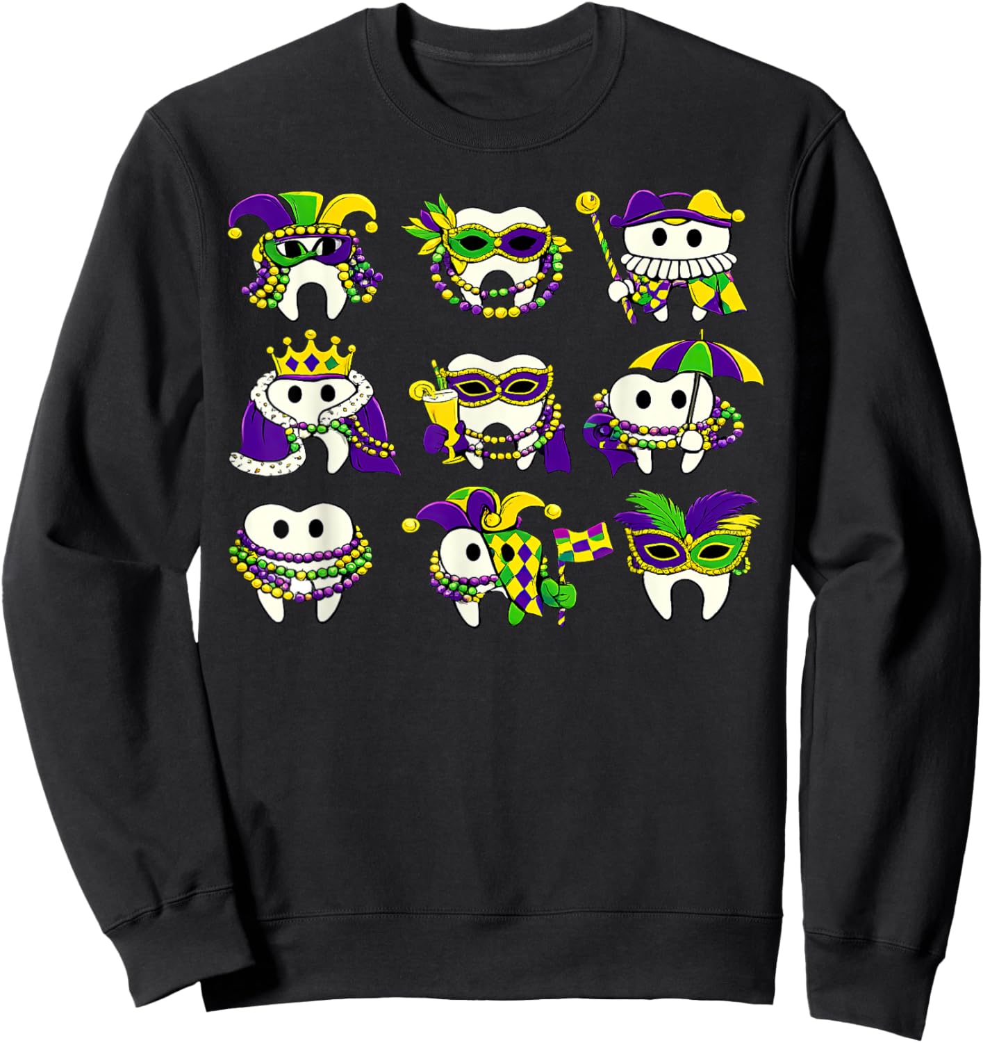 Dental Hygienist Mardi Gras Tooth New Orleans Dentist Squad Sweatshirt - Sweatshirt | Black