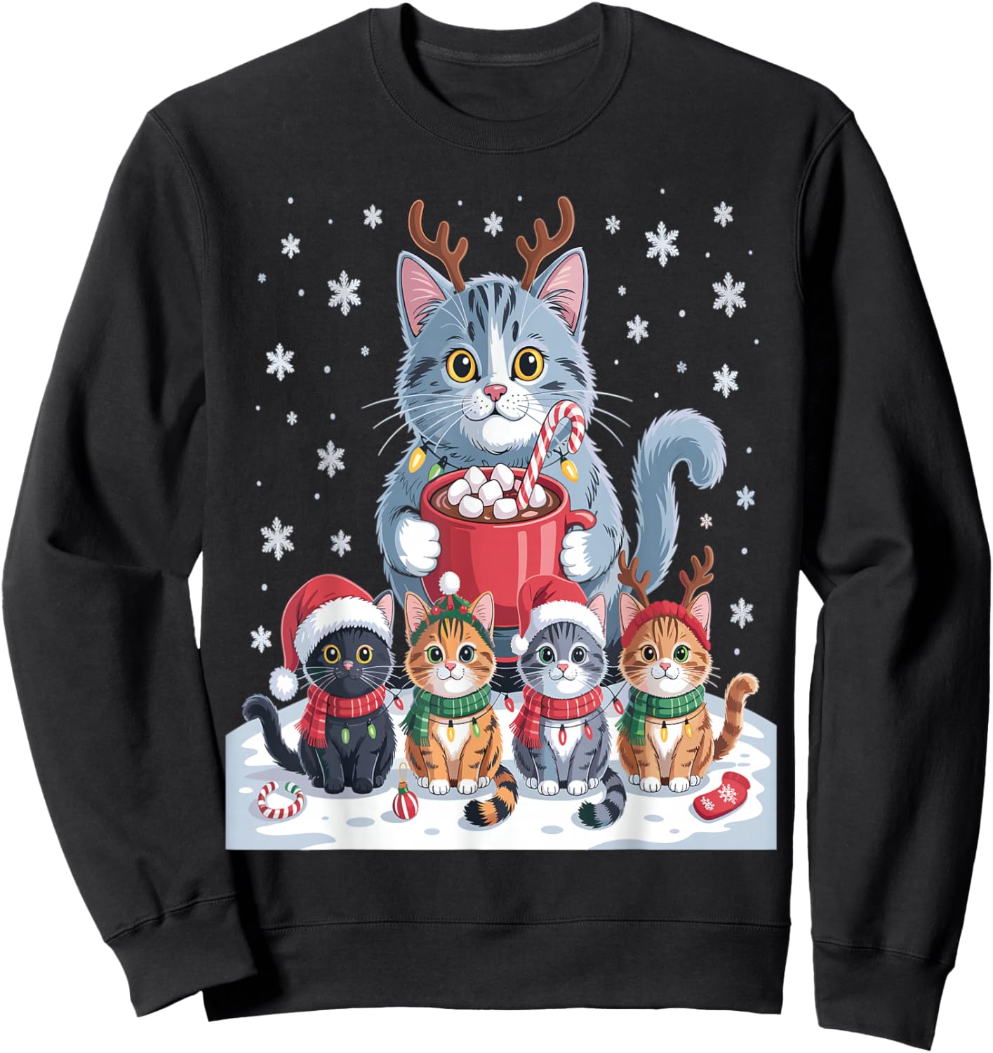 Funny Cat Christmas Shirt Holiday Santa Design Sweatshirt - Sweatshirt | Black