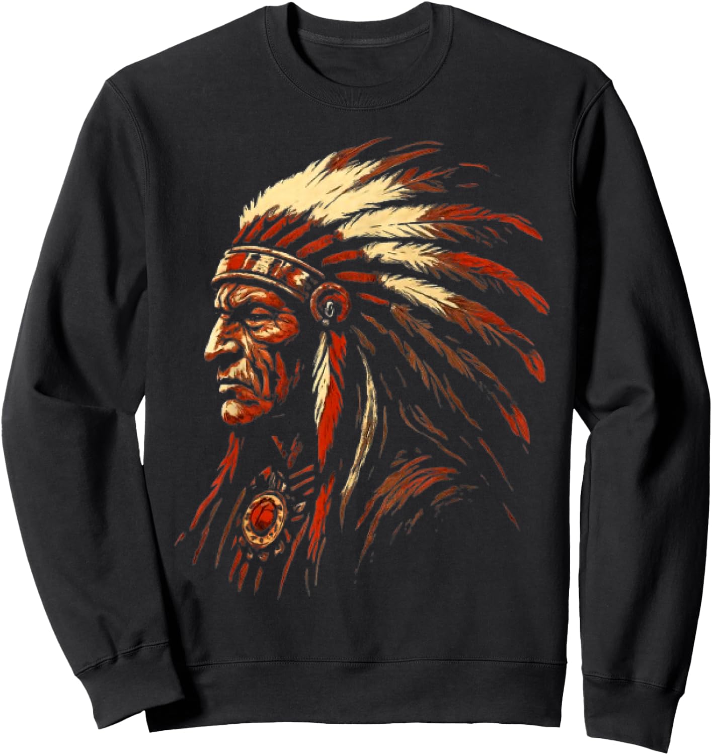 Native American Indian Headdress Traditional Art Men Women Sweatshirt - Sweatshirt | Black