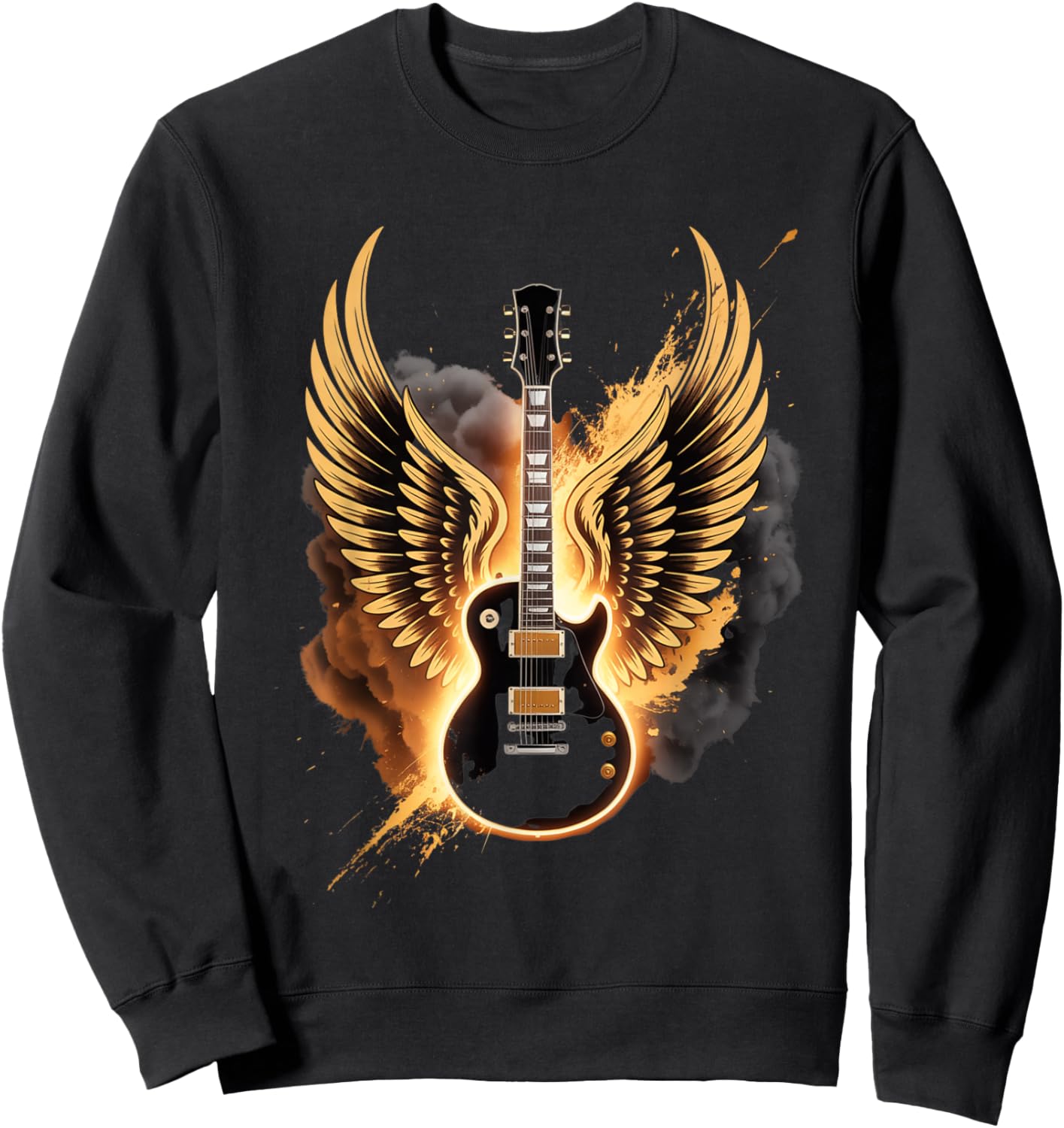 Retro Guitar Wings Abstract Art Rock and Roll Musician Gifts Sweatshirt - Sweatshirt | Black