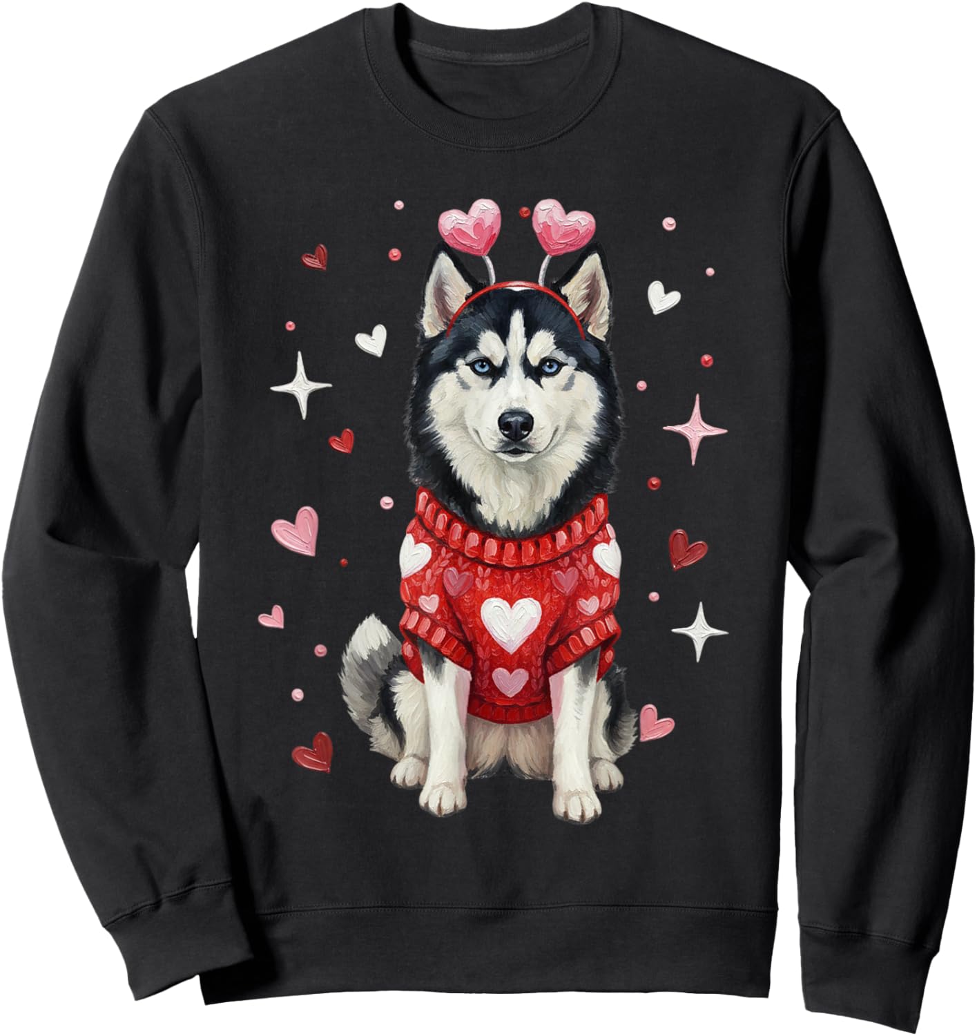 Cute Siberian Husky Valentine Heart Valentines Day Sweatshirt - Sweatshirt | Black