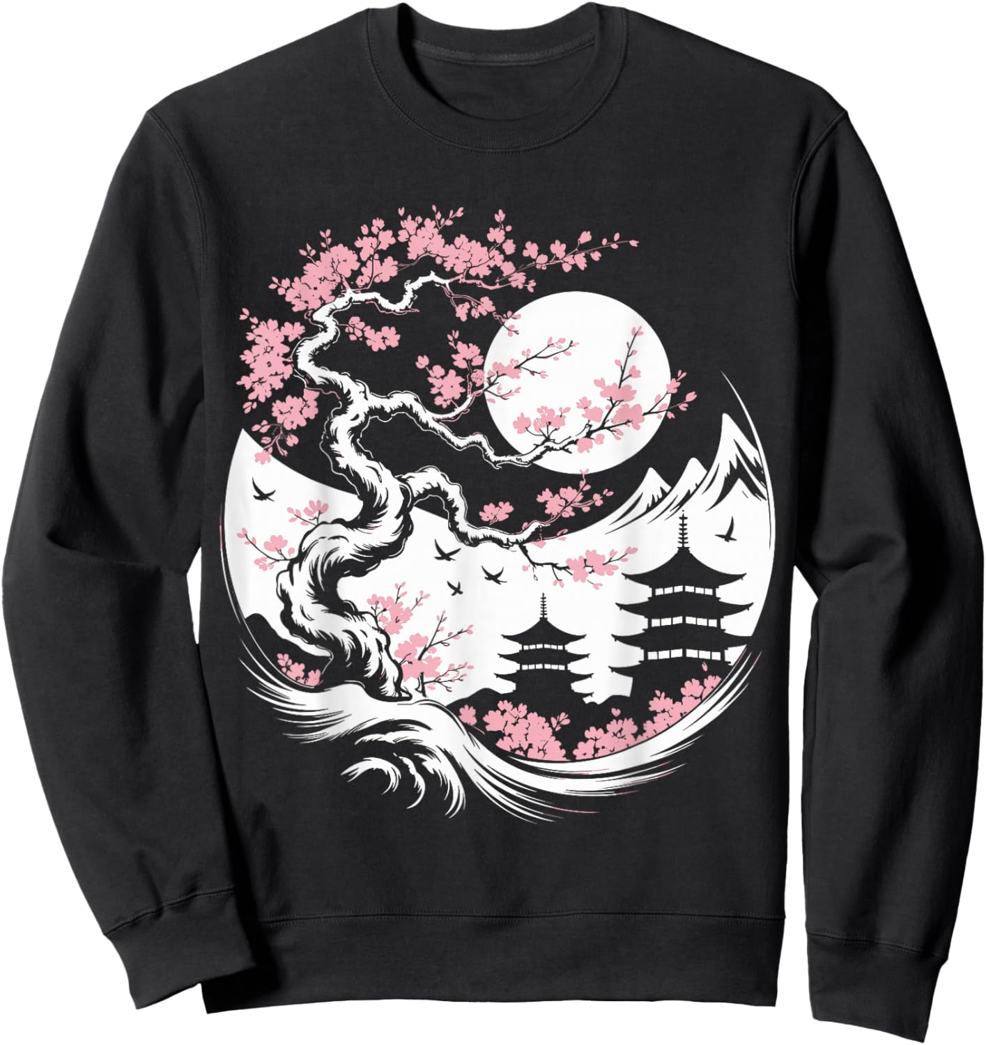 Cherry Blossom Sakura Night Japanese Landscape Sweatshirt - Sweatshirt | Black