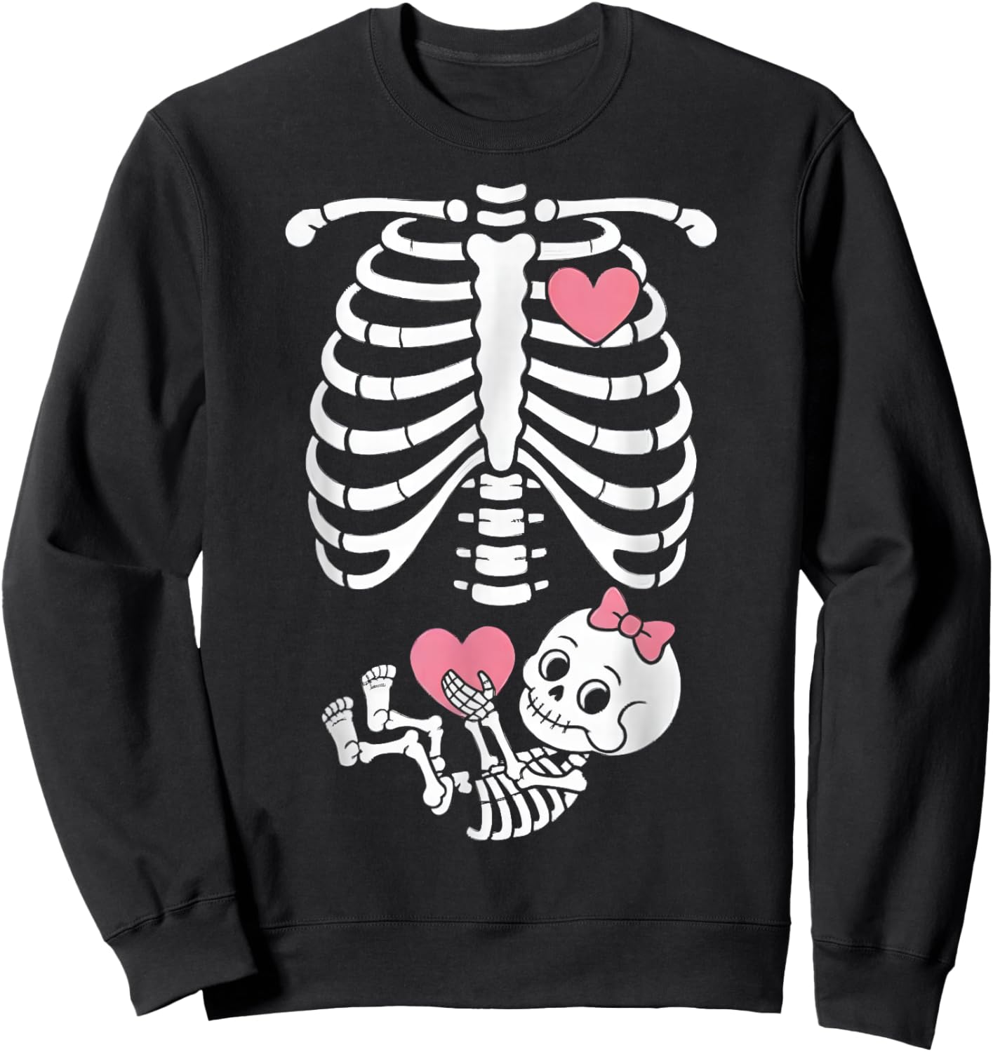 Pregnancy Skeleton Girl Baby Rib Cage Belly Bump Halloween Sweatshirt - Sweatshirt | Black