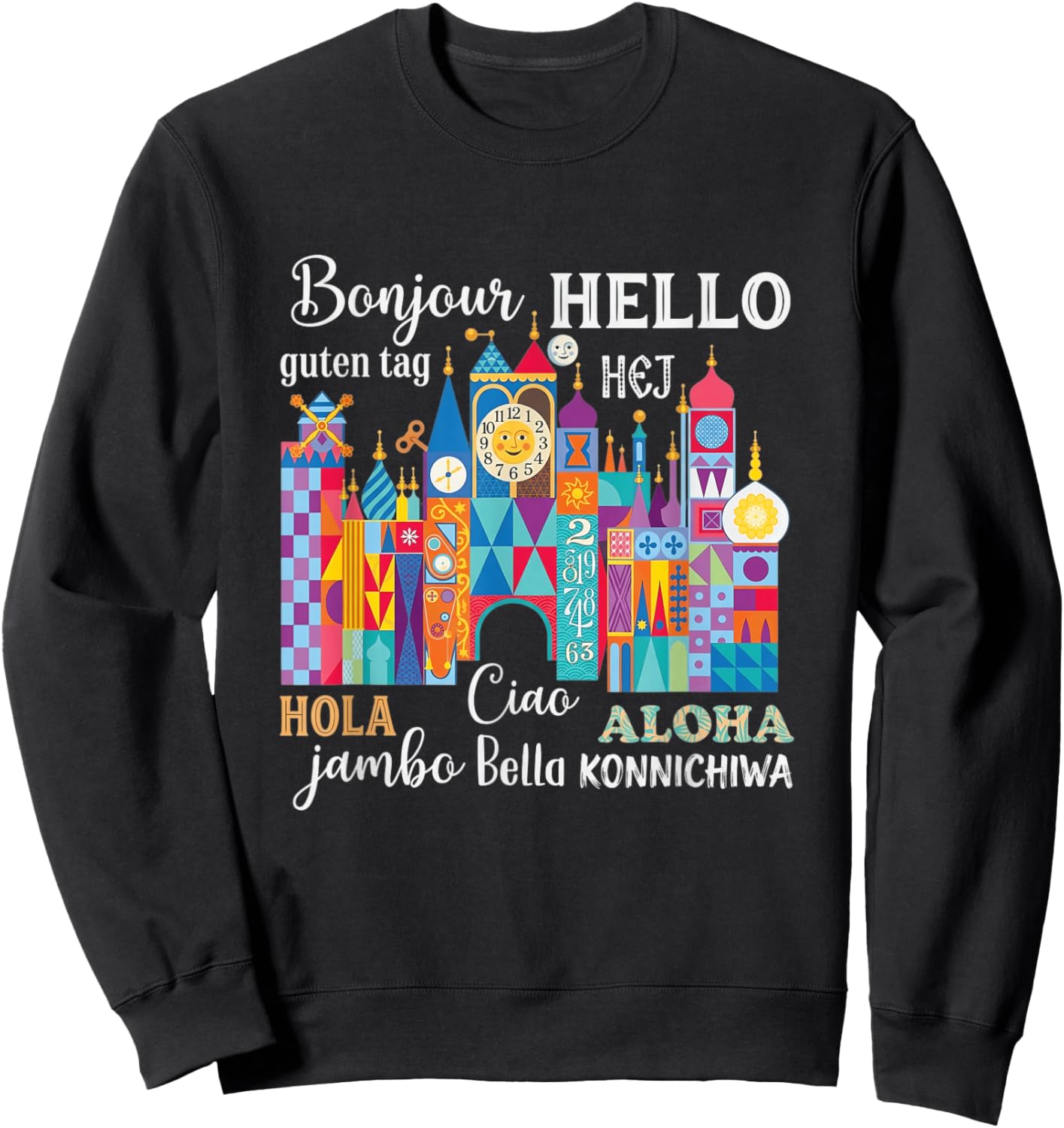 International Hello Heart Multilingual Traveler Graphic Sweatshirt - Sweatshirt | Black