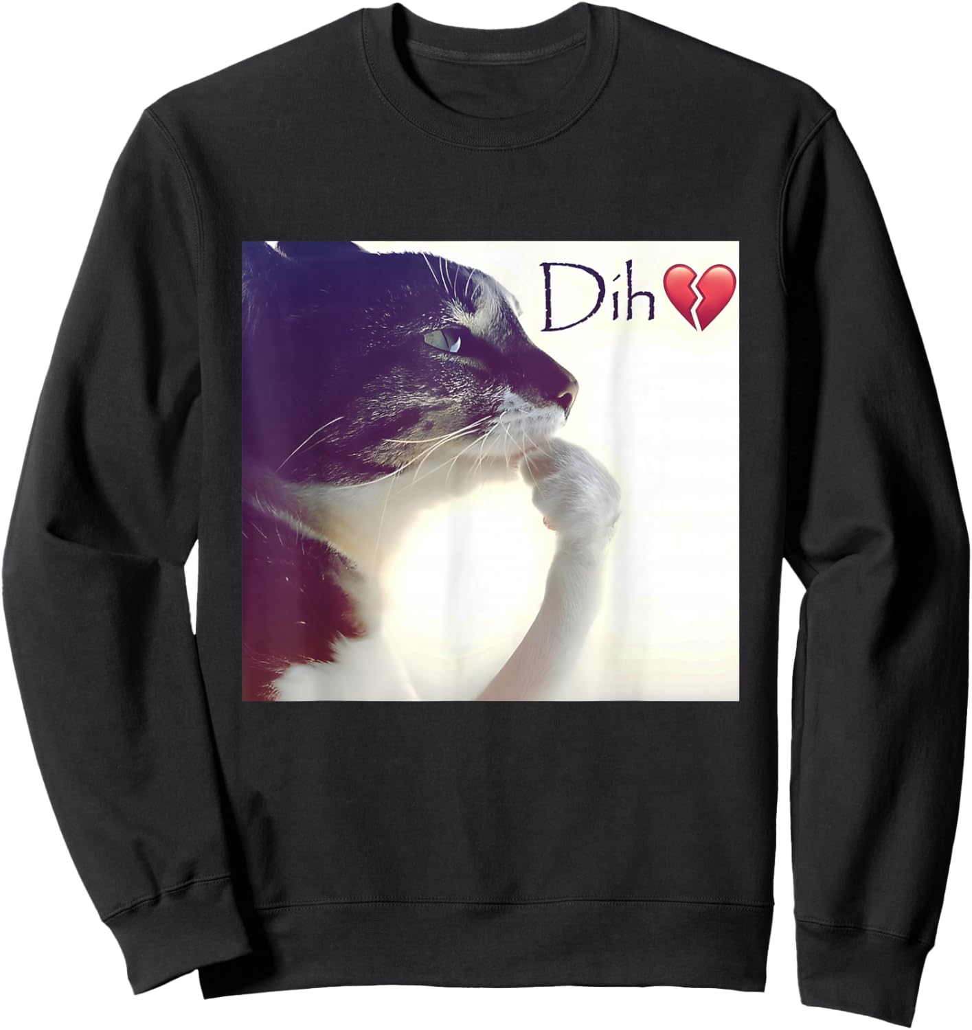 Dih Funny Thinking cat Meme Silly brainrot Kitten Sweatshirt - Sweatshirt | Black