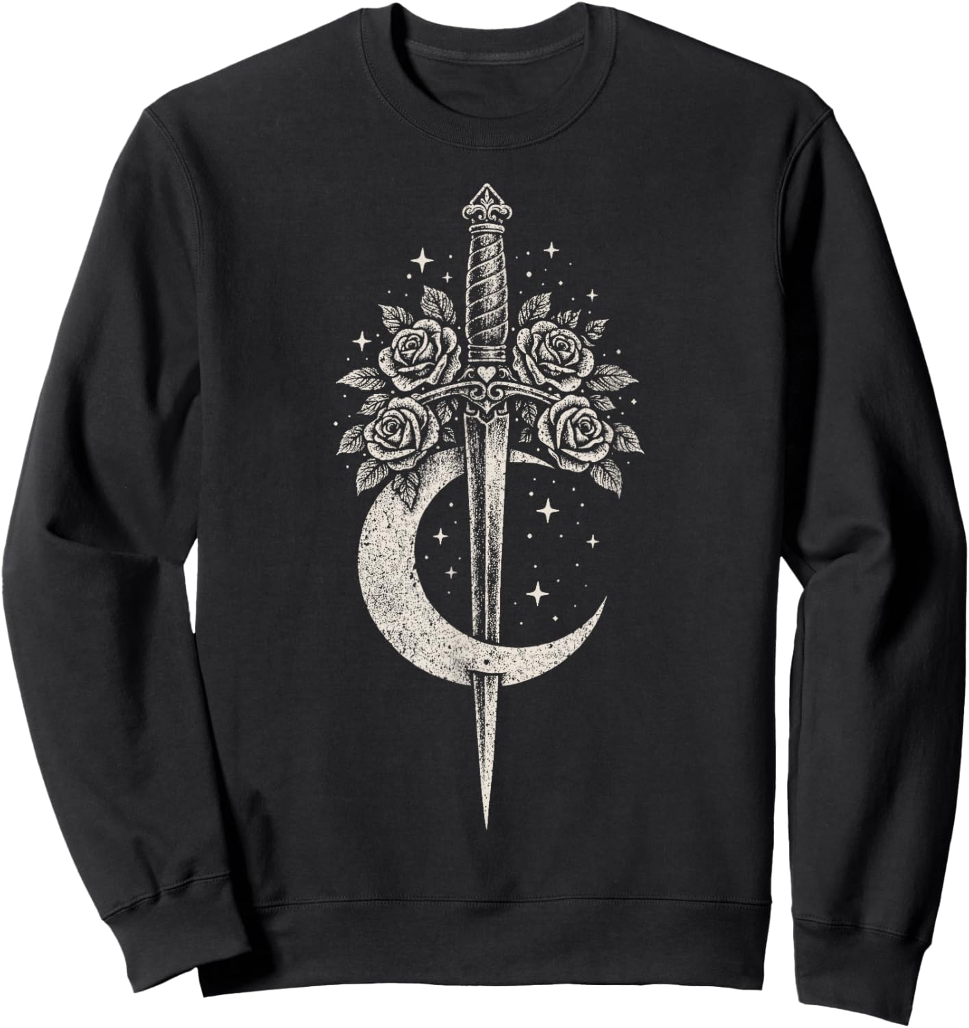 Sword Flowers Moon Romantic Goth Grunge Y2K Alt Aesthetic Sweatshirt - Sweatshirt | Black