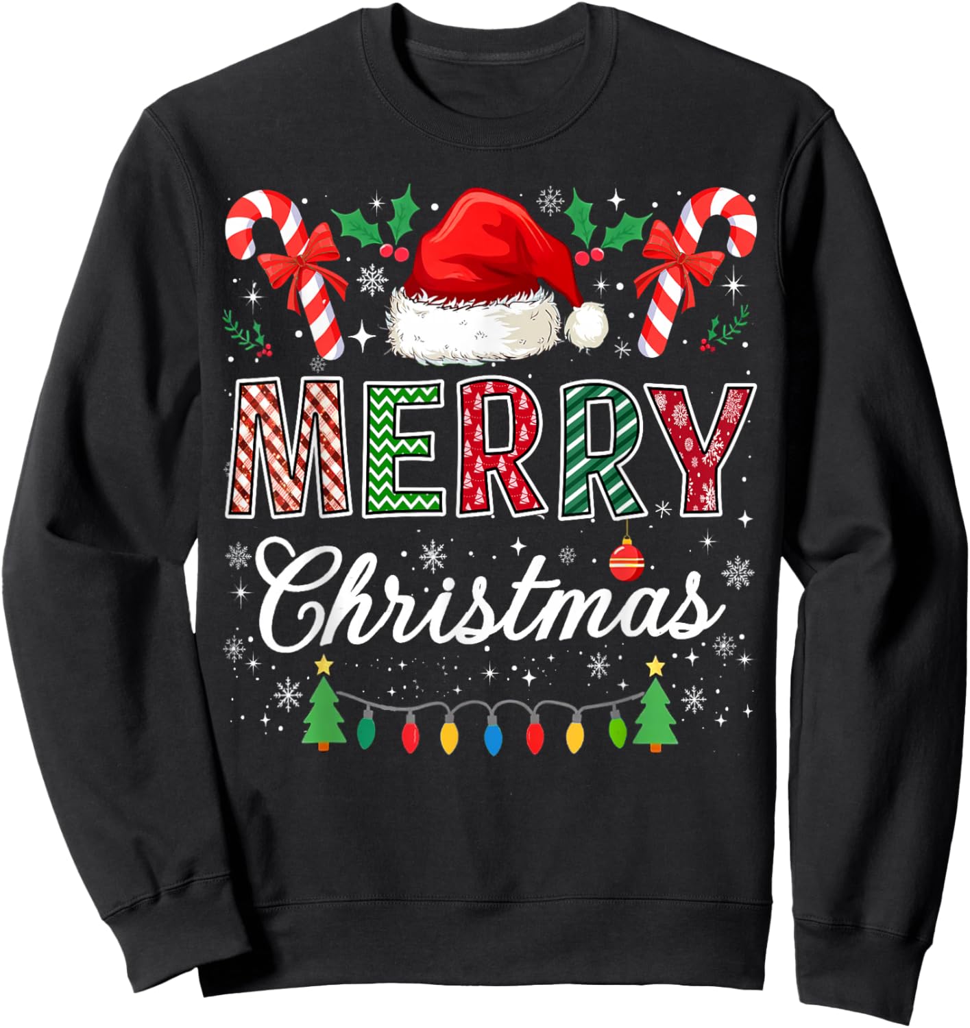 Merry Christmas Xmas Lights Matching Family Men Women Kids Sweatshirt - Sweatshirt | Black