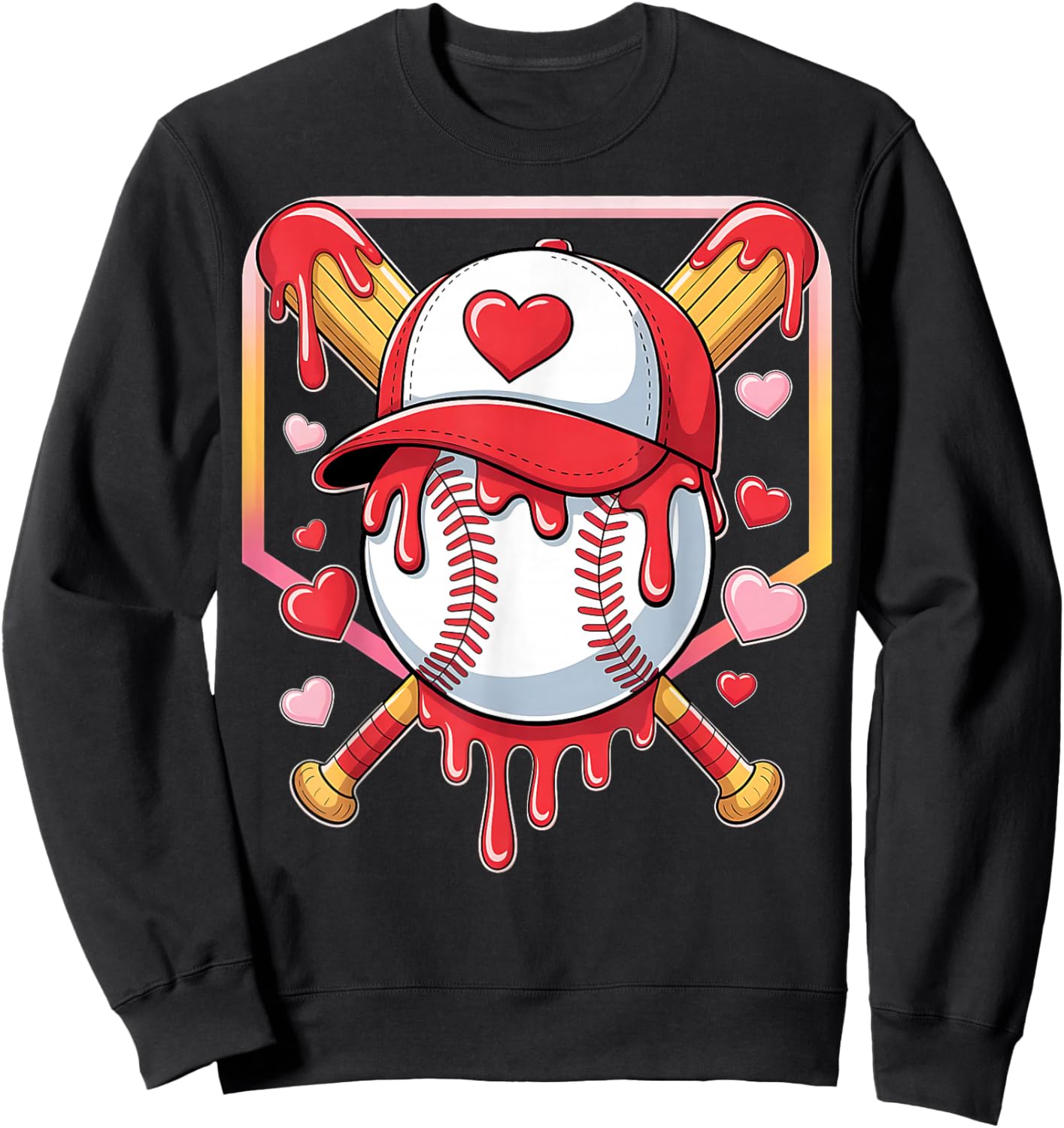 Baseball Heart Valentines Day Baseball Ice Cream Drip Boys Sweatshirt - Sweatshirt | Black