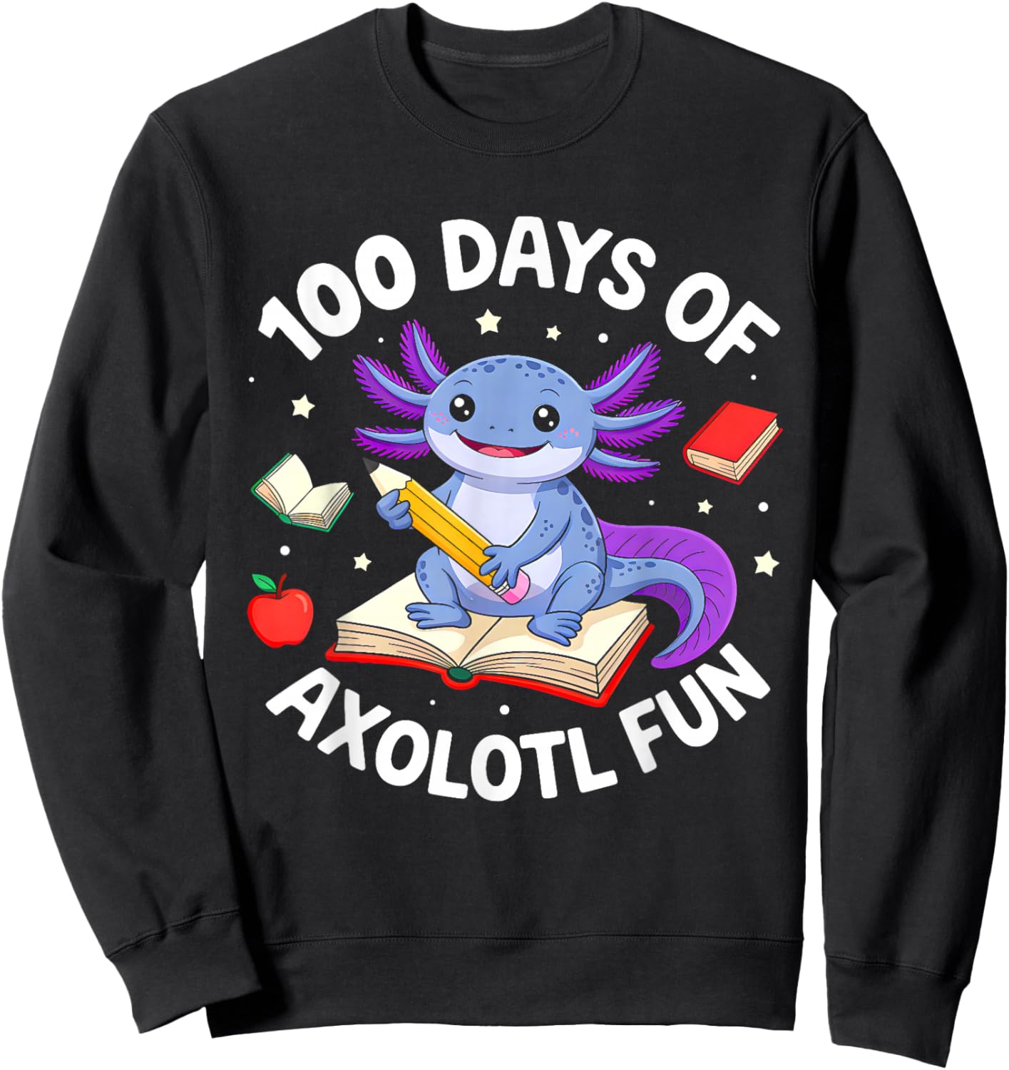 Funny 100 Days of School Axolotl Boys Girls Kids 100th Day Sweatshirt - Sweatshirt | Black