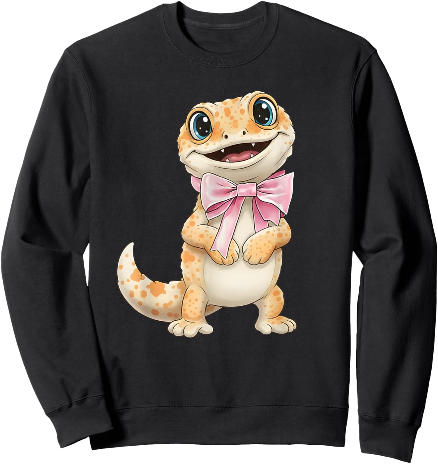 Coquette Gecko with Pink Ribbon Bow Funny Girls Valentine Sweatshirt - Sweatshirt | Black