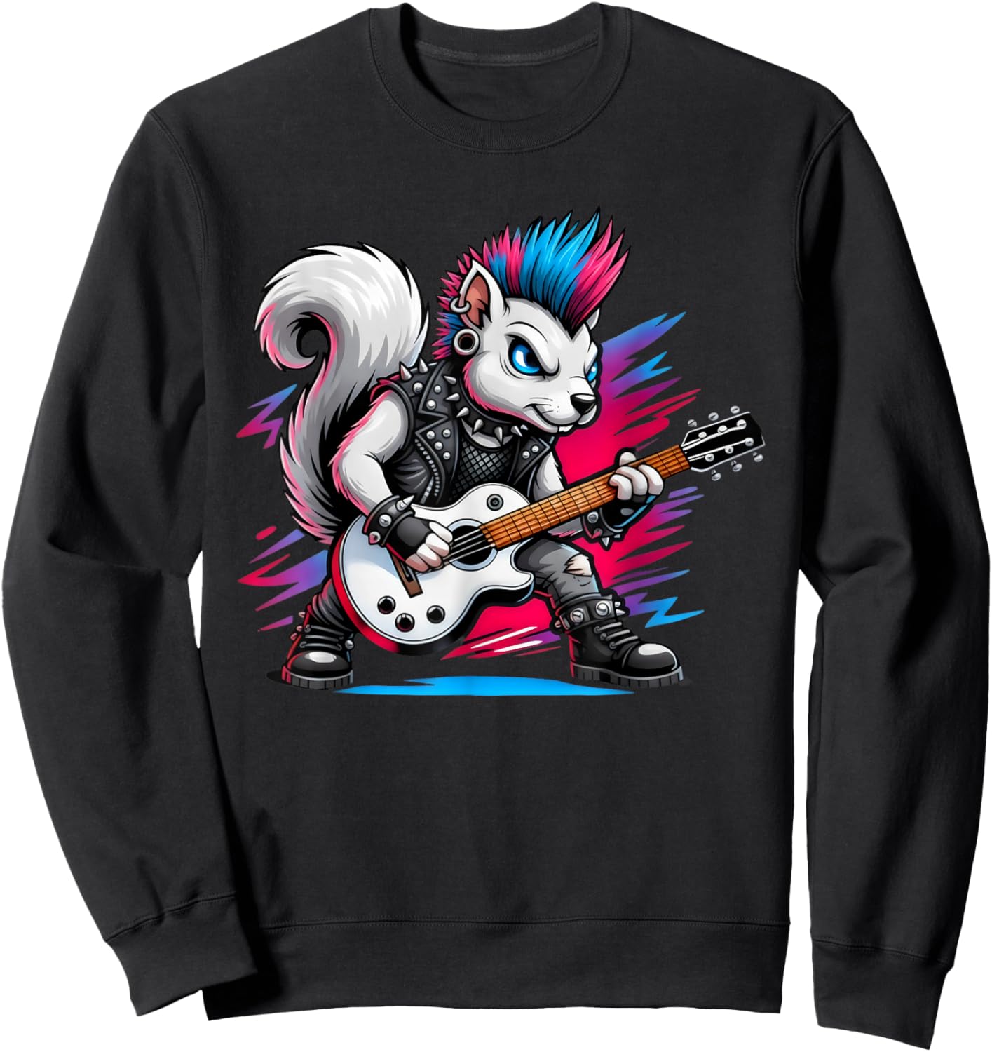 Cute Punk Squirrel, Rock'n Roll Goth, Guitar Kids Rock Star Sweatshirt - Sweatshirt | Black